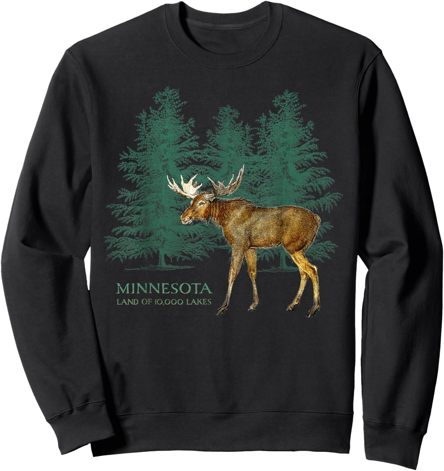Minnesota Land of 10,000 Lakes Vintage Moose Tree Silhouette Sweatshirt - Sweatshirt | Black