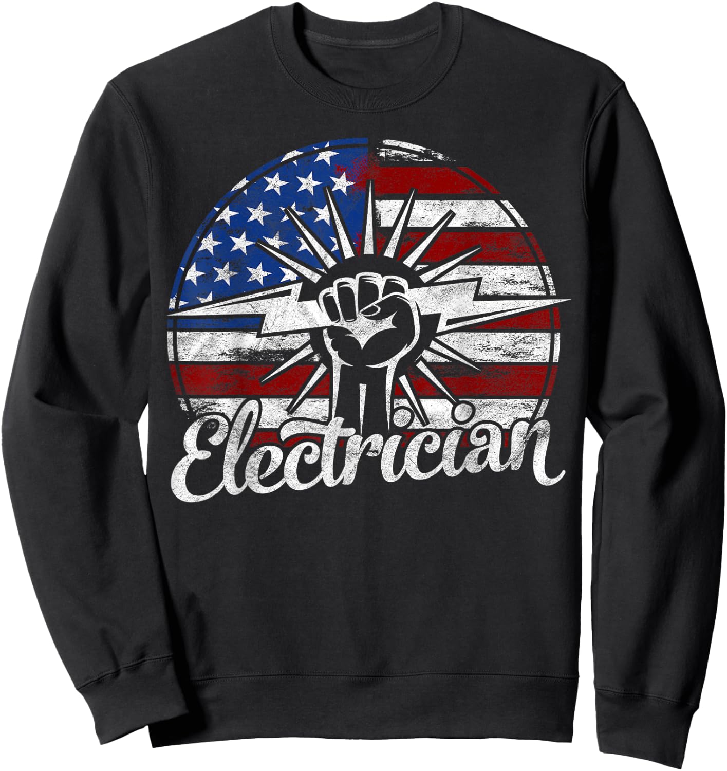 Electrician American Flag Electrical Gift Usa Patriotic Kids Men Sweatshirt - Sweatshirt | Black