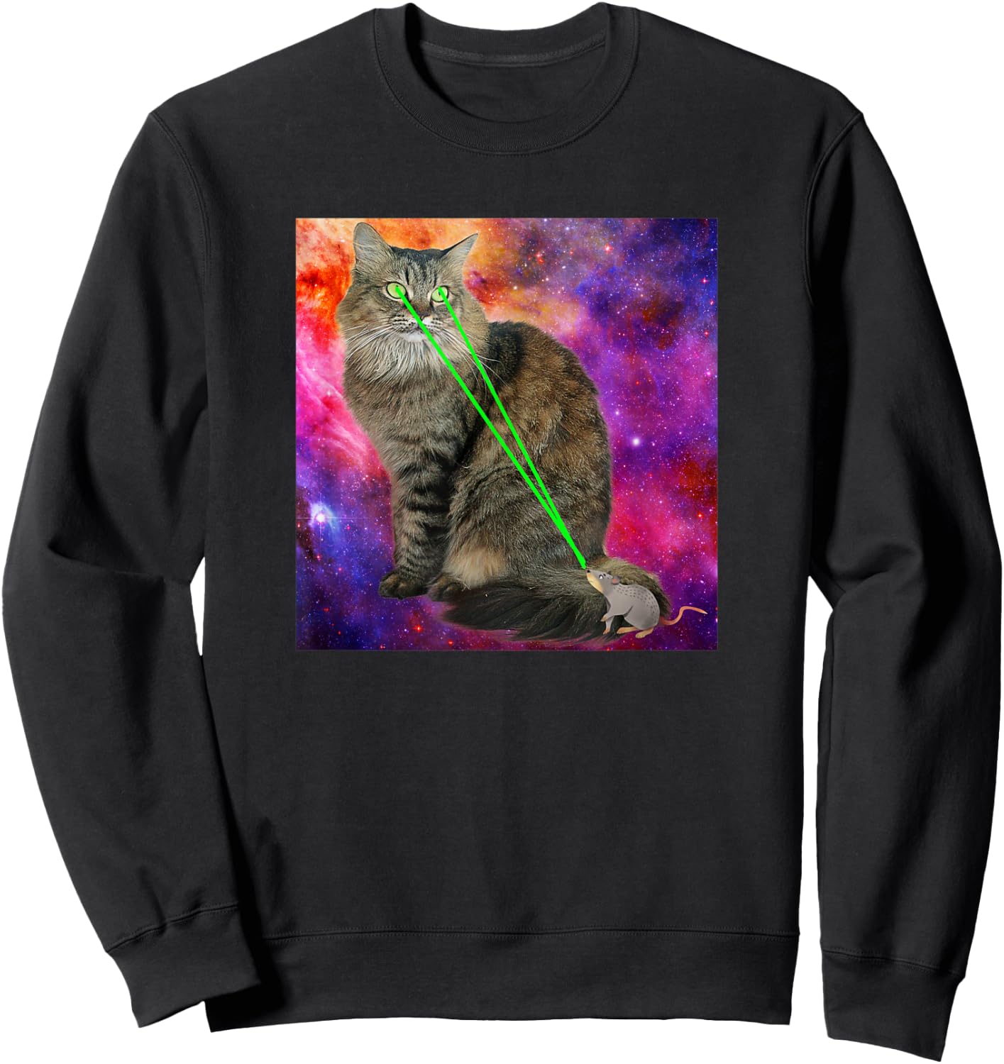 Cute Kitty Cat With Laser Beam Eyes Galaxy Background Men Women Sweatshirt - Sweatshirt | Black