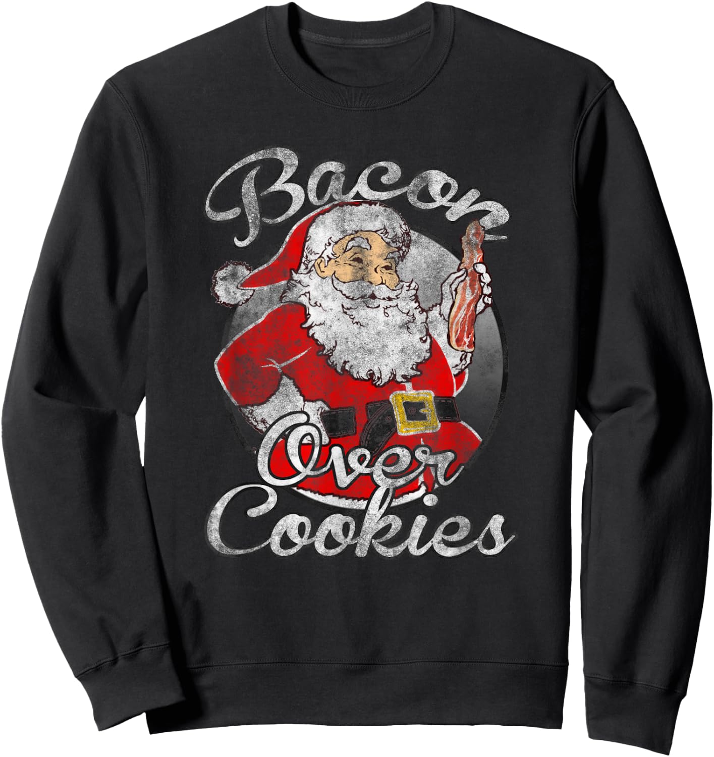 Trendy Christmas Santa Bacon Over Cookies Sweatshirt - Sweatshirt | Black