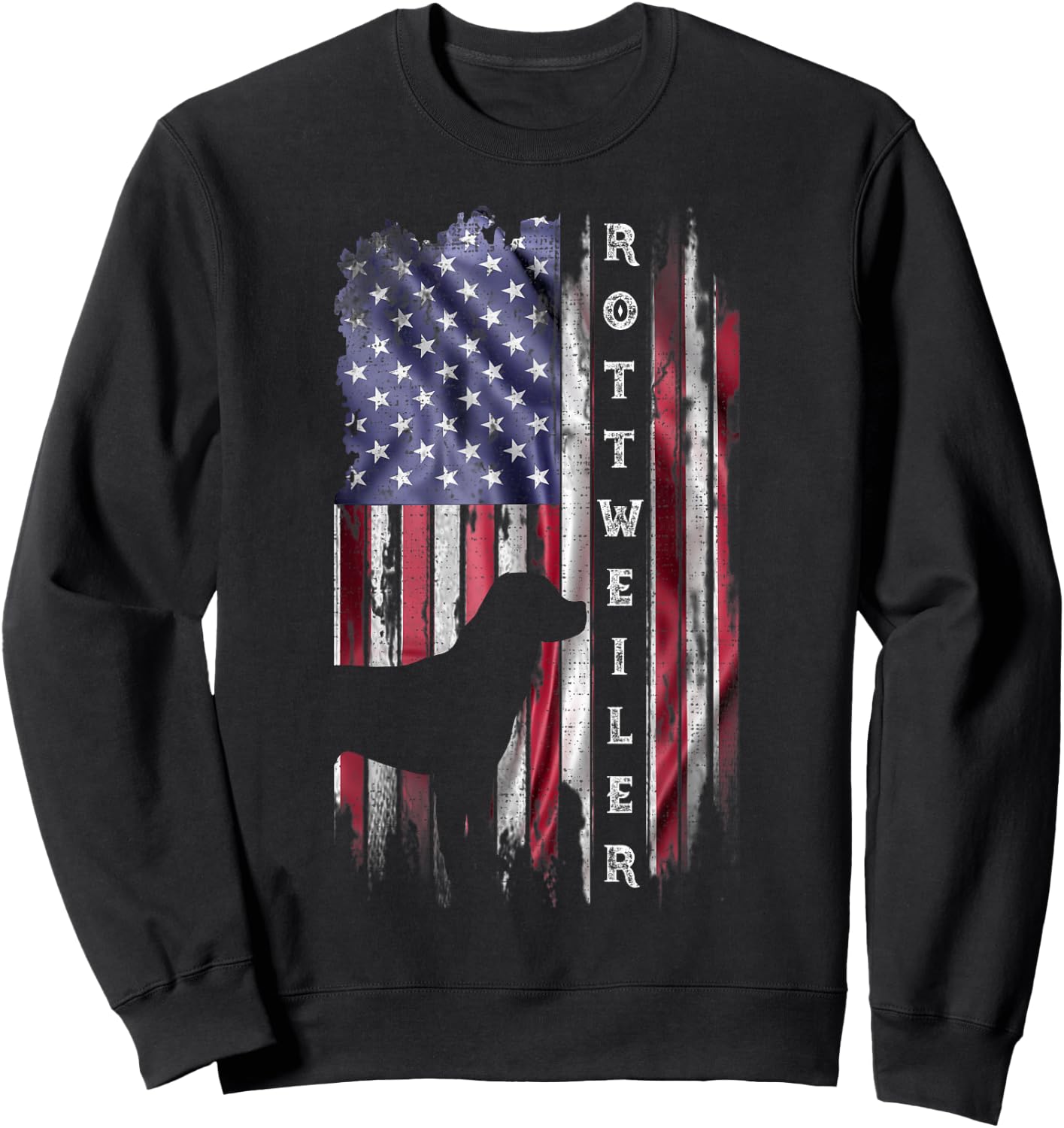 Vintage USA Flag Rottweiler Dog Rottie Lover Silhouette Sweatshirt - Sweatshirt | Black