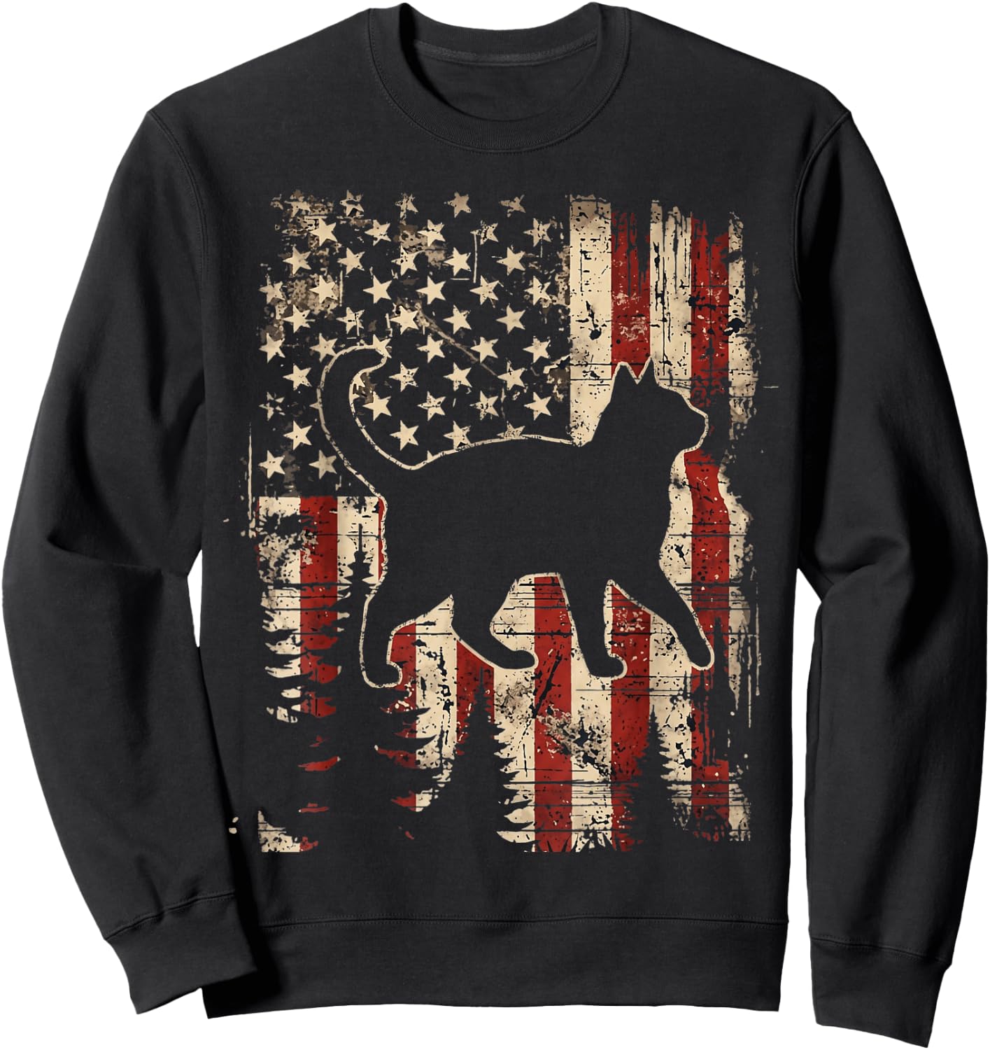 Vintage American Flag Cat Patriotic Cat Lover 4th of July Sweatshirt - Sweatshirt | Black