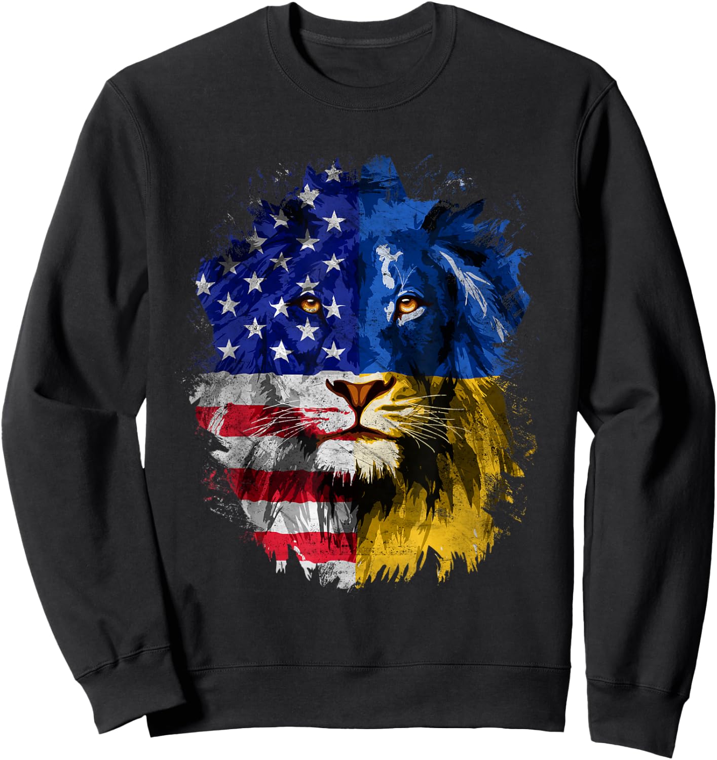 Ukrainian American Flag Ukraine Lion Face USA Ukraine Flag Sweatshirt - Sweatshirt | Black