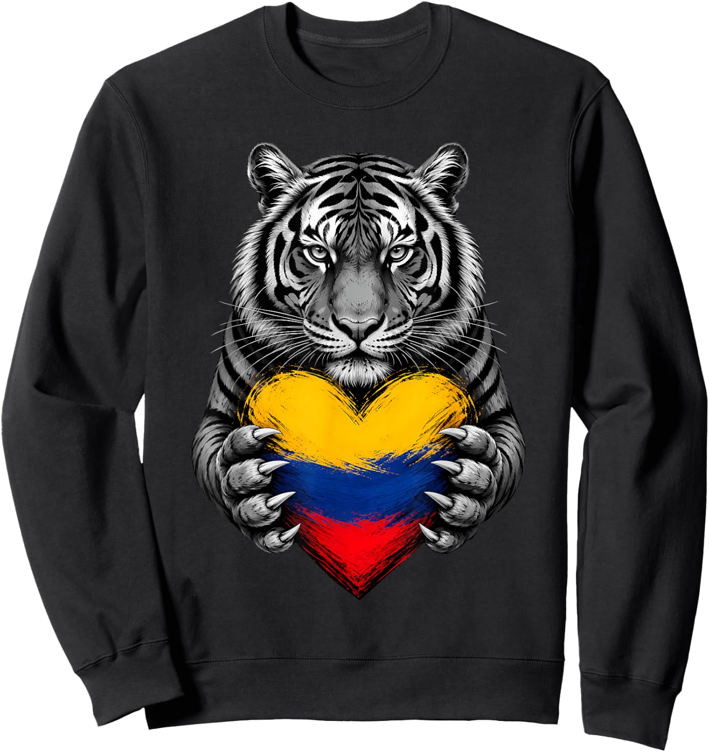 Tiger Heart Colombian Flag Colombia Pride Men Women Kids Sweatshirt - Sweatshirt | Black