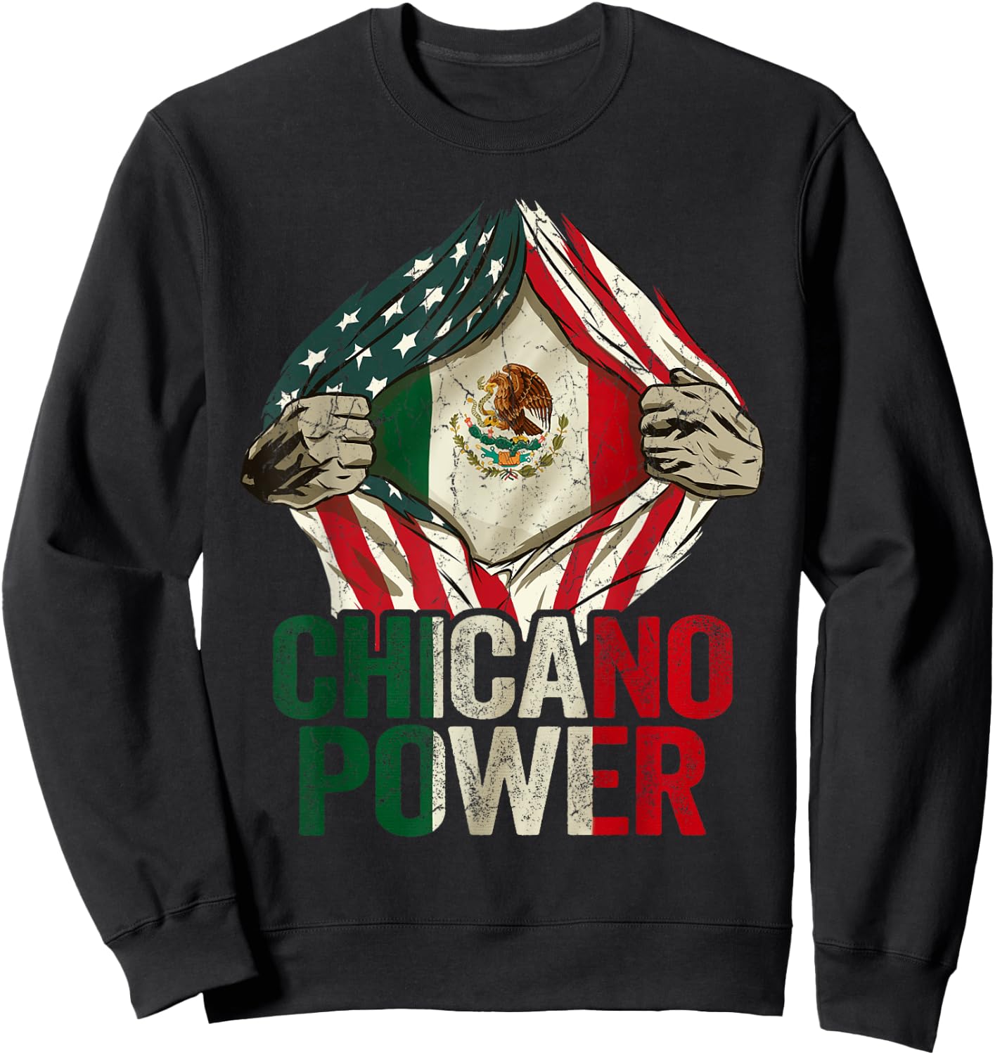 Chicano Shirt Funny USA Flag Mexican Flag Chicano Power Sweatshirt - Sweatshirt | Black
