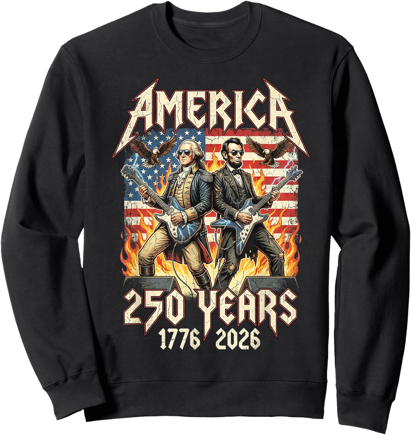 George Washington Abe Lincoln Playing Guitar USA 250 Vintage Sweatshirt - Sweatshirt | Black