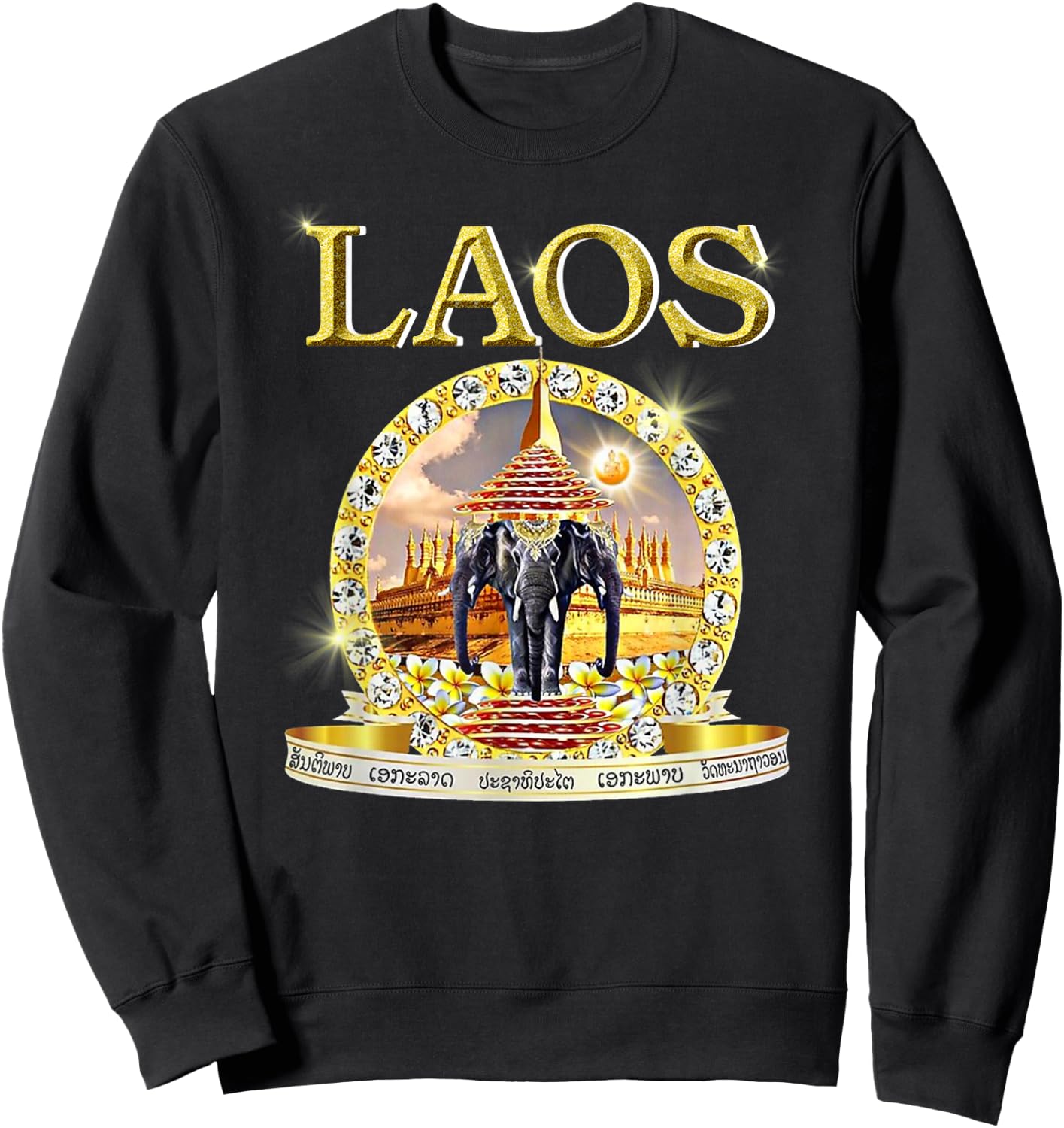 Laotian 3 Headed Elephant Erawan Buddhist Laos Sweatshirt - Sweatshirt | Black
