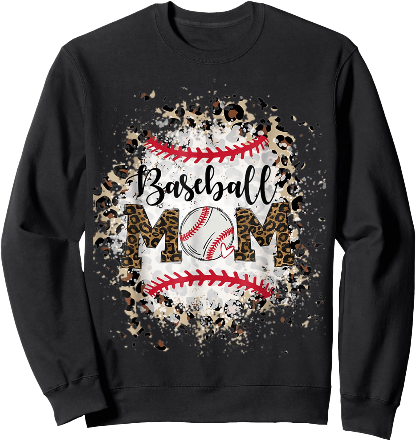 Bleached Softball Baseball Mom Leopard Mother's Day Sweatshirt - Sweatshirt | Black