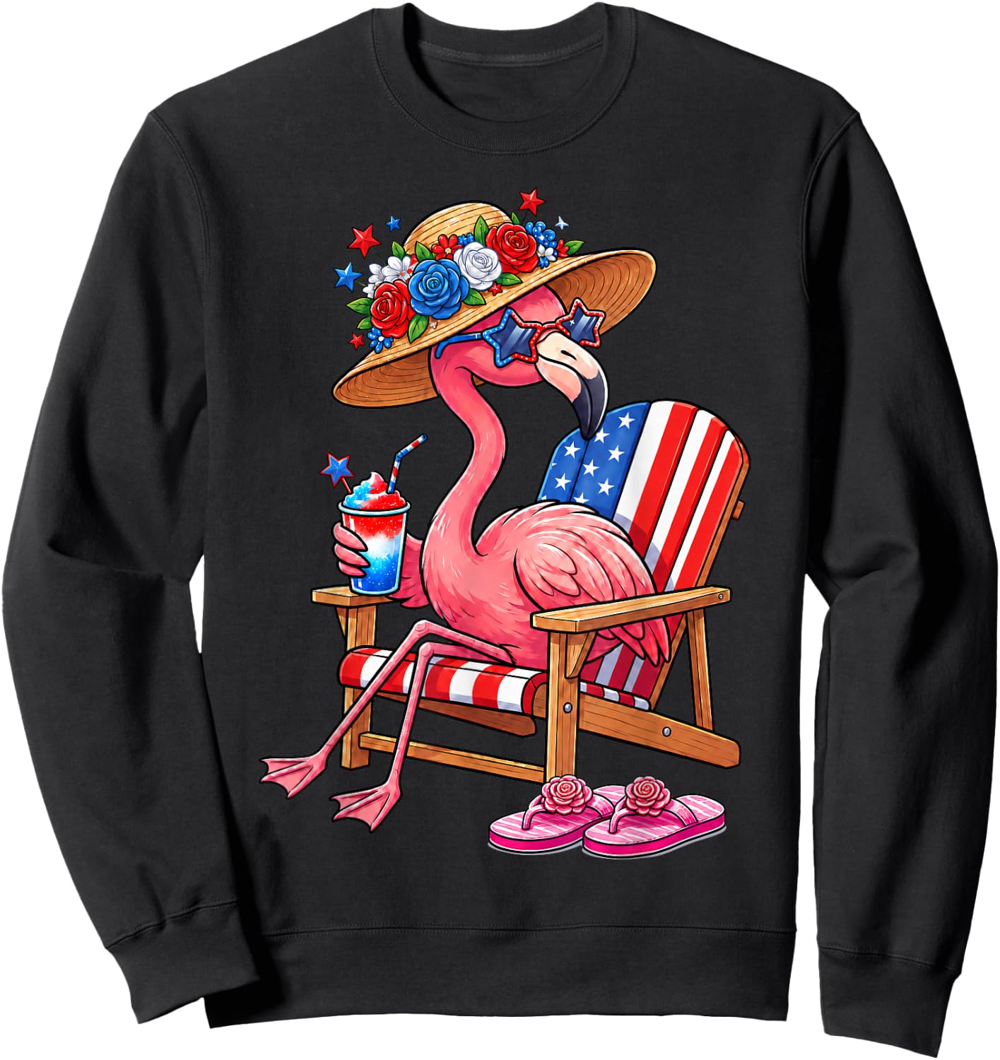 Flamingo Pink Palm Tree Tropical Beach Summer Vacation Women Sweatshirt - Sweatshirt | Black