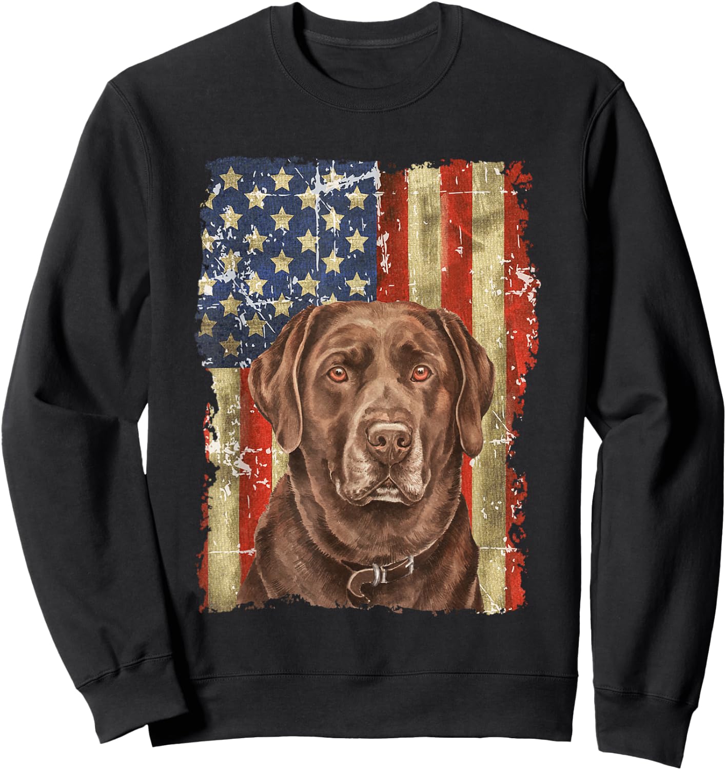 Retro Chocolate Lab With USA Flag Gift Chocolate Lab Dad Mom Sweatshirt - Sweatshirt | Black