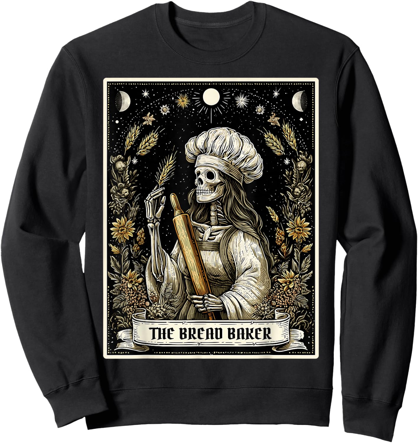The Bread Baker Bread Baking Tarot Card Skeleton Witchy Sweatshirt - Sweatshirt | Black