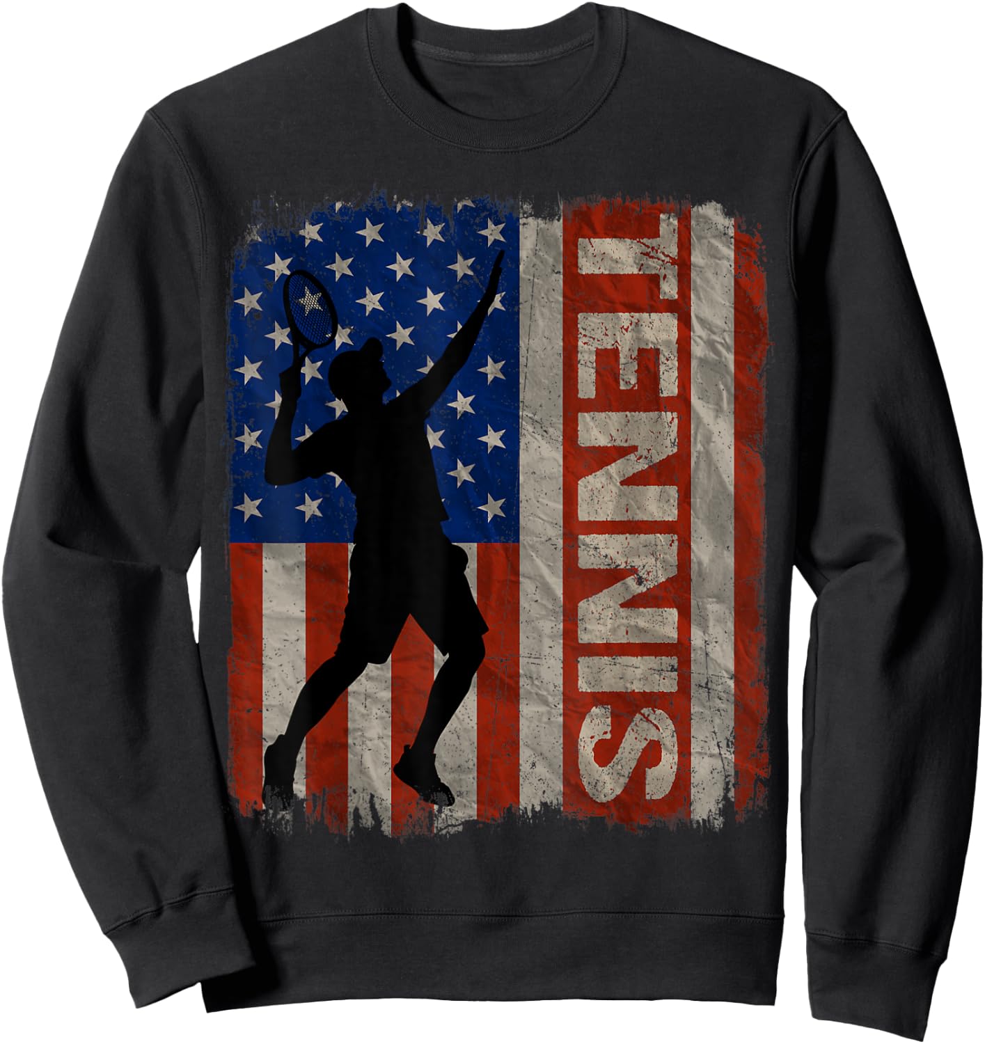 Tennis USA American Flag Vintage 4th Of July Gift Women Kids Men Sweatshirt - Sweatshirt | Black