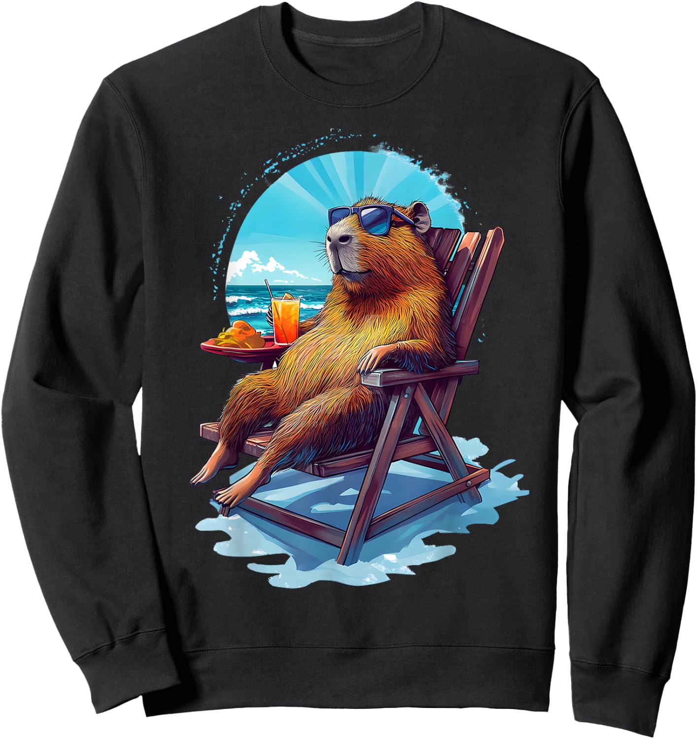 Capybara Summer Vacation Beach Ocean Sea Capybara Lovers Sweatshirt - Sweatshirt | Black