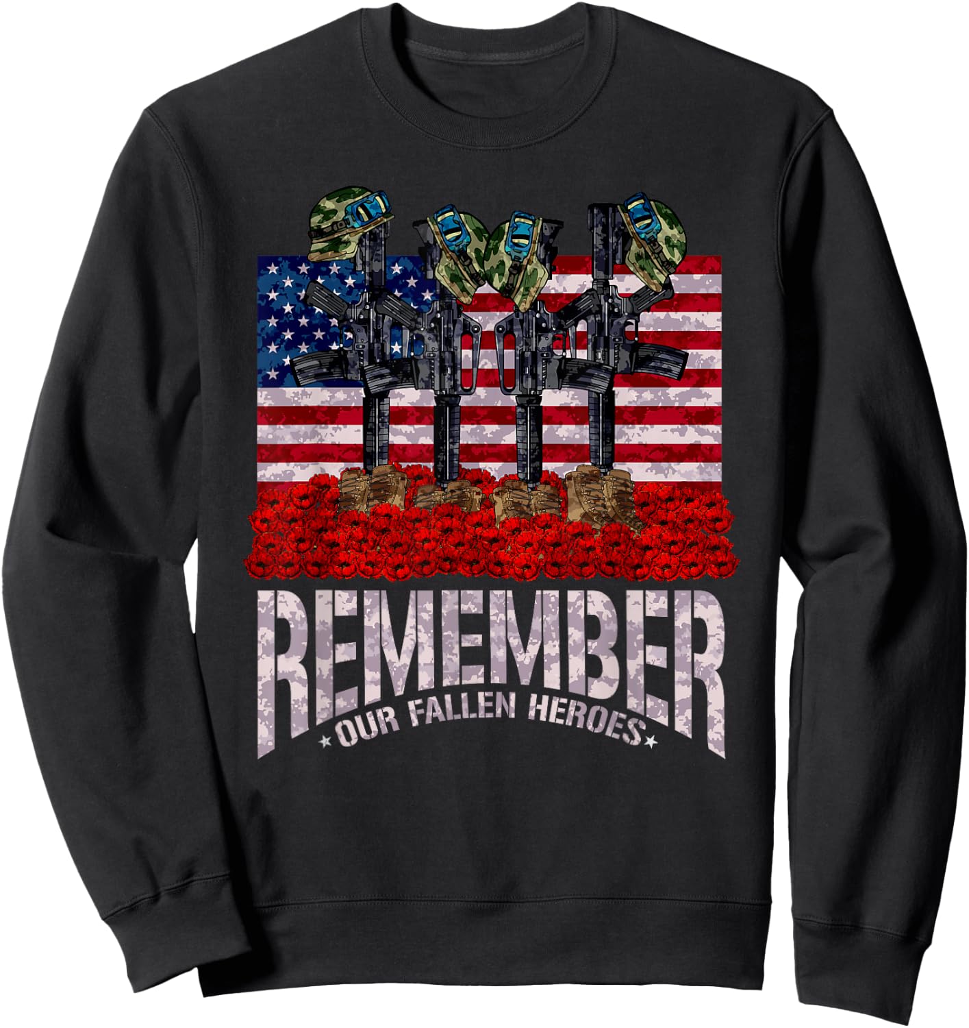 Remember Fallen Heroes Poppy Memorial Day Veteran Soldier Sweatshirt - Sweatshirt | Black