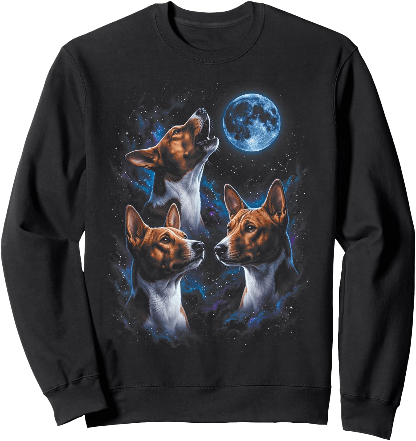 Howling At The Moon Basenji Dogs Sweatshirt - Sweatshirt | Black
