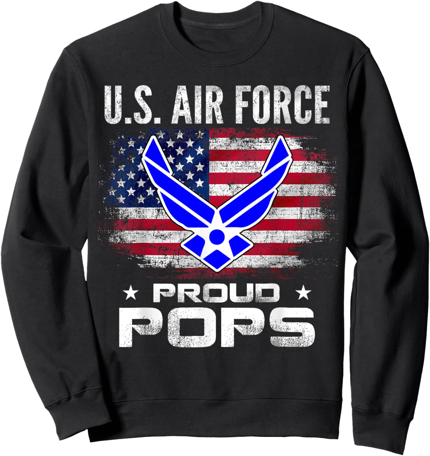 U.S Air Force Proud Pops With American Flag Gift Veteran Kids Men Sweatshirt - Sweatshirt | Black