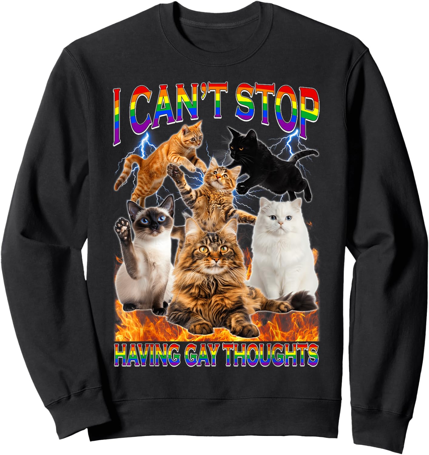 I Can't Stop Having Gay Thoughts Funny Cat LGBTQ Pride Month Sweatshirt - Sweatshirt | Black