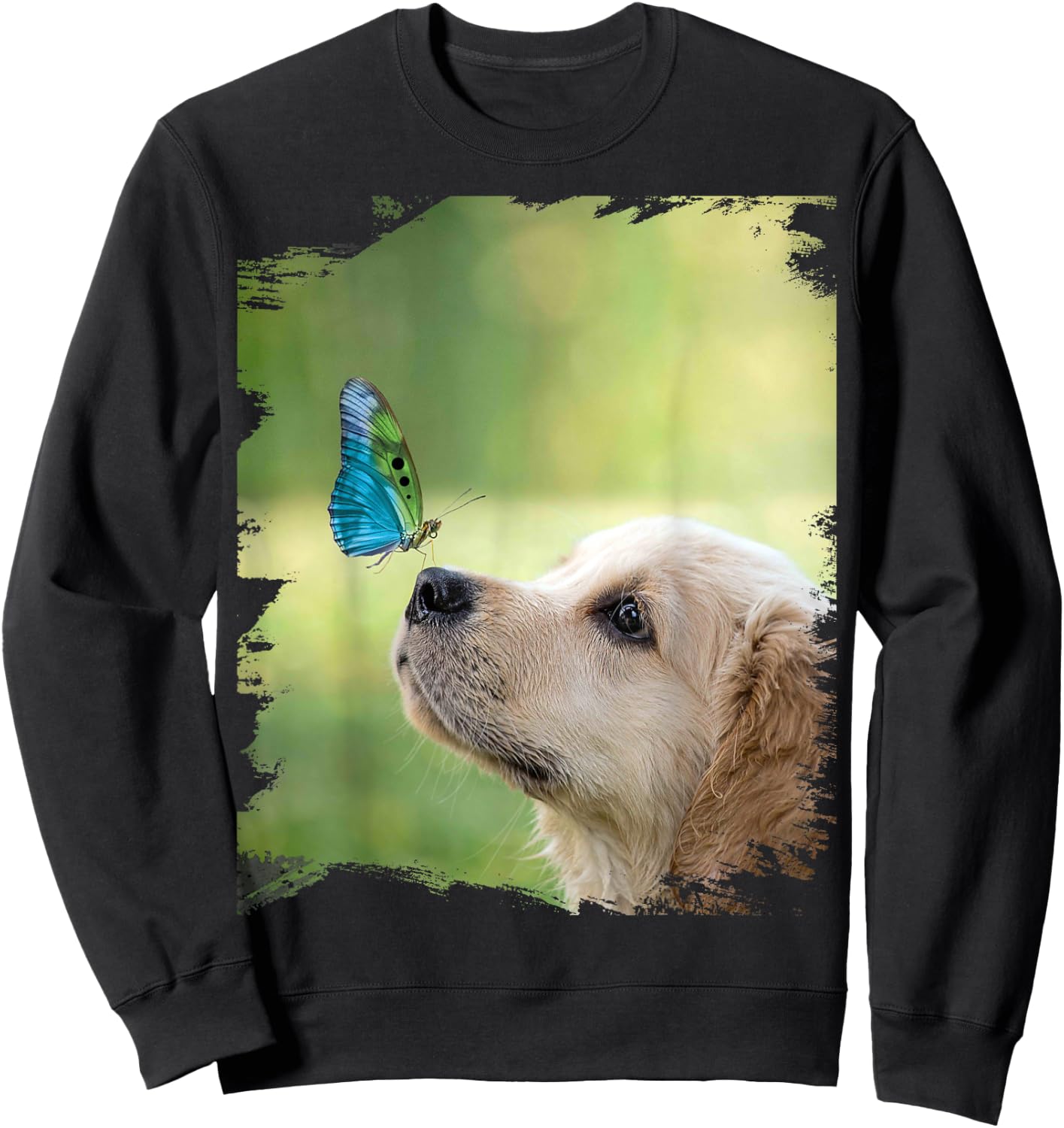 Golden Retriever Dog Butterfly on Nose Cute Women Kids Sweatshirt - Sweatshirt | Black