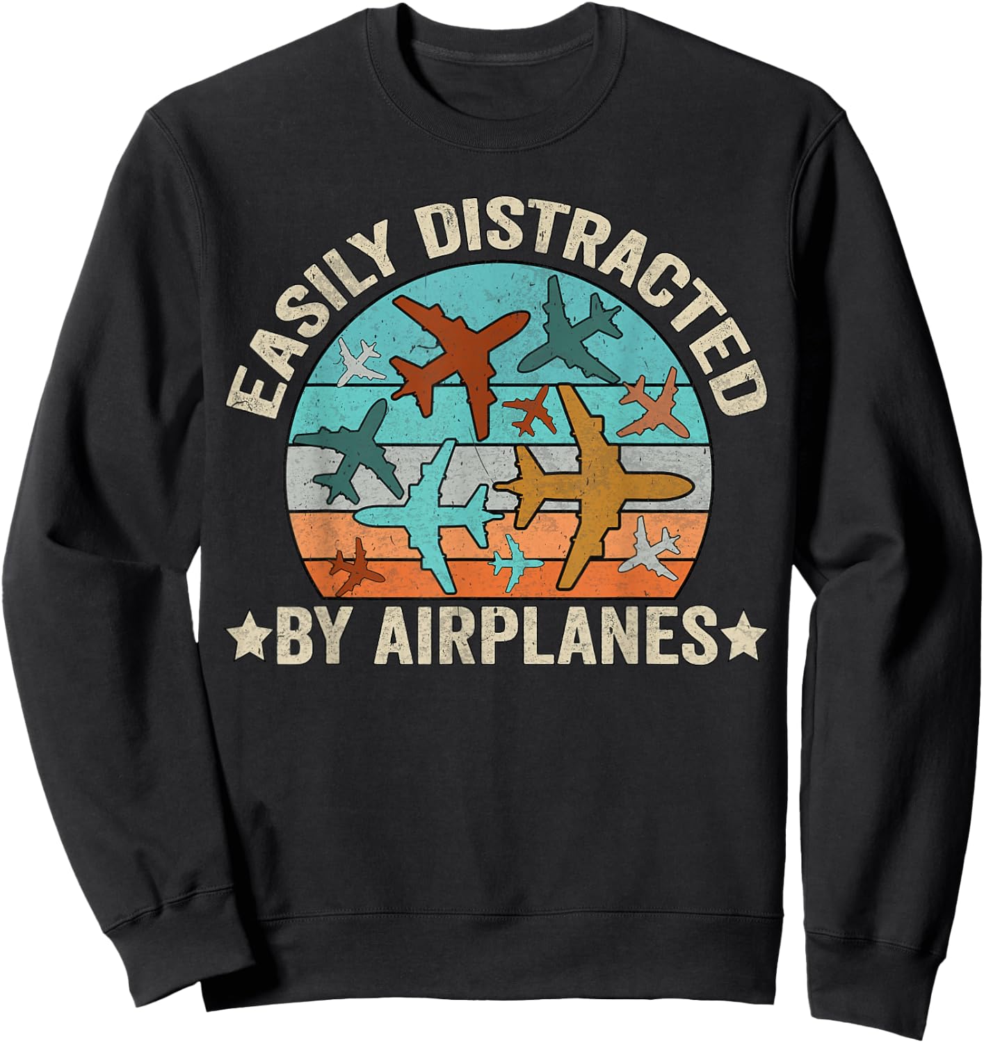 Easily Distracted By Airplanes funny airplane aviation pilot Sweatshirt - Sweatshirt | Black