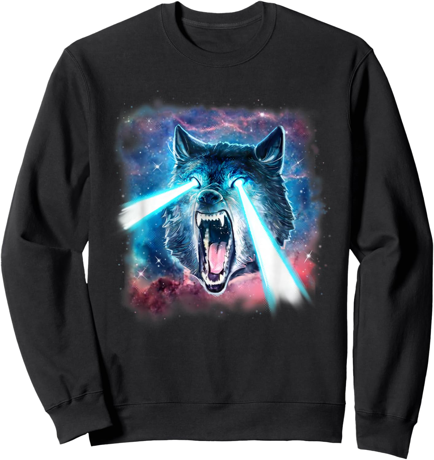Scary White Wolf in Space Lasers Realistic Animal Print Sweatshirt - Sweatshirt | Black