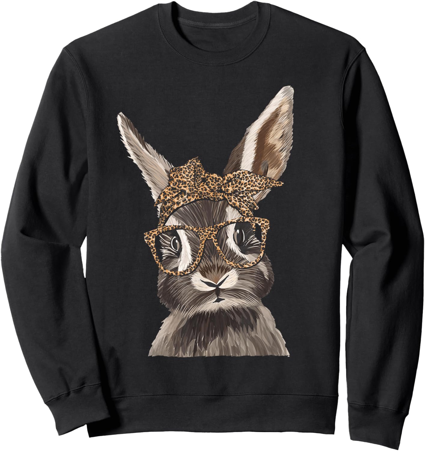 Cute Nerd Easter Bunny Mom Leopard Bandana Rabbit Easter Sweatshirt - Sweatshirt | Black
