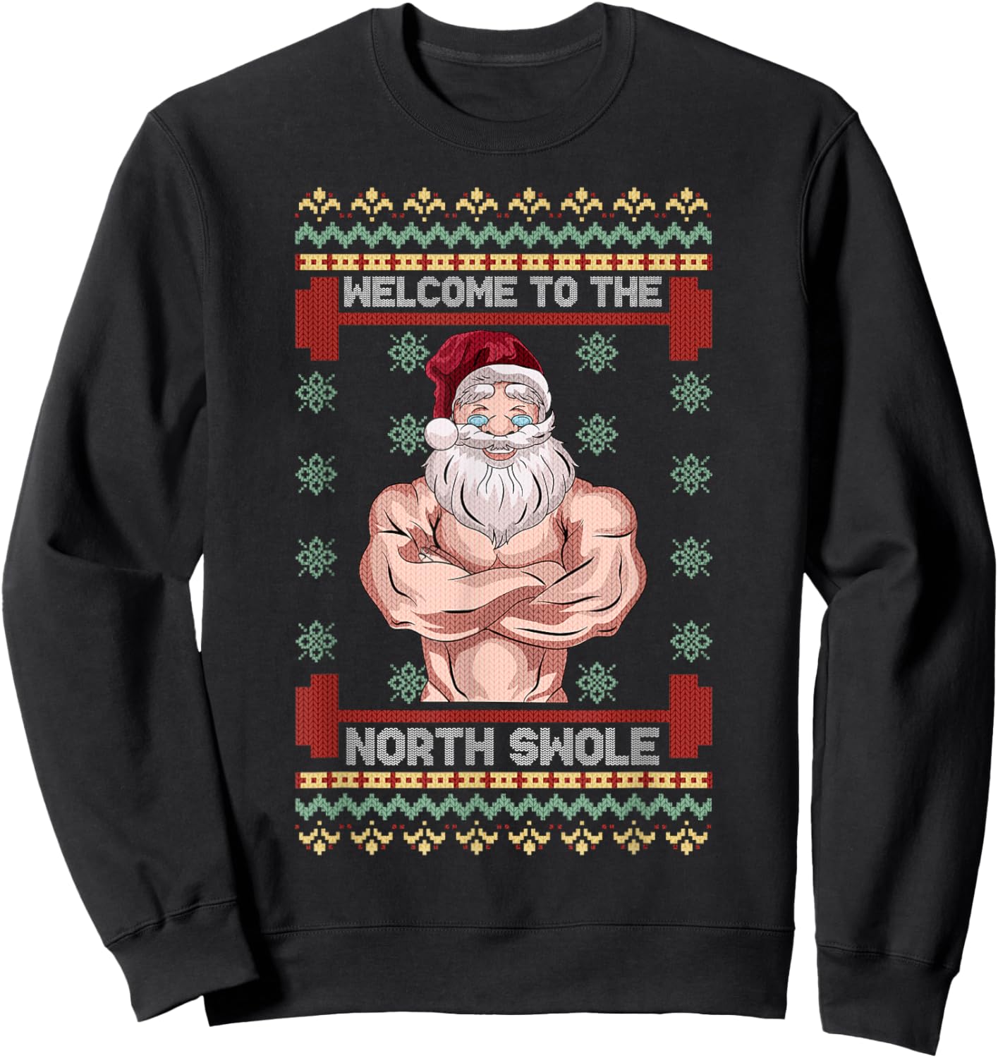 The North Swole Welcome Muscle Santa Claus Christmas Gym Sweatshirt - Sweatshirt | Black