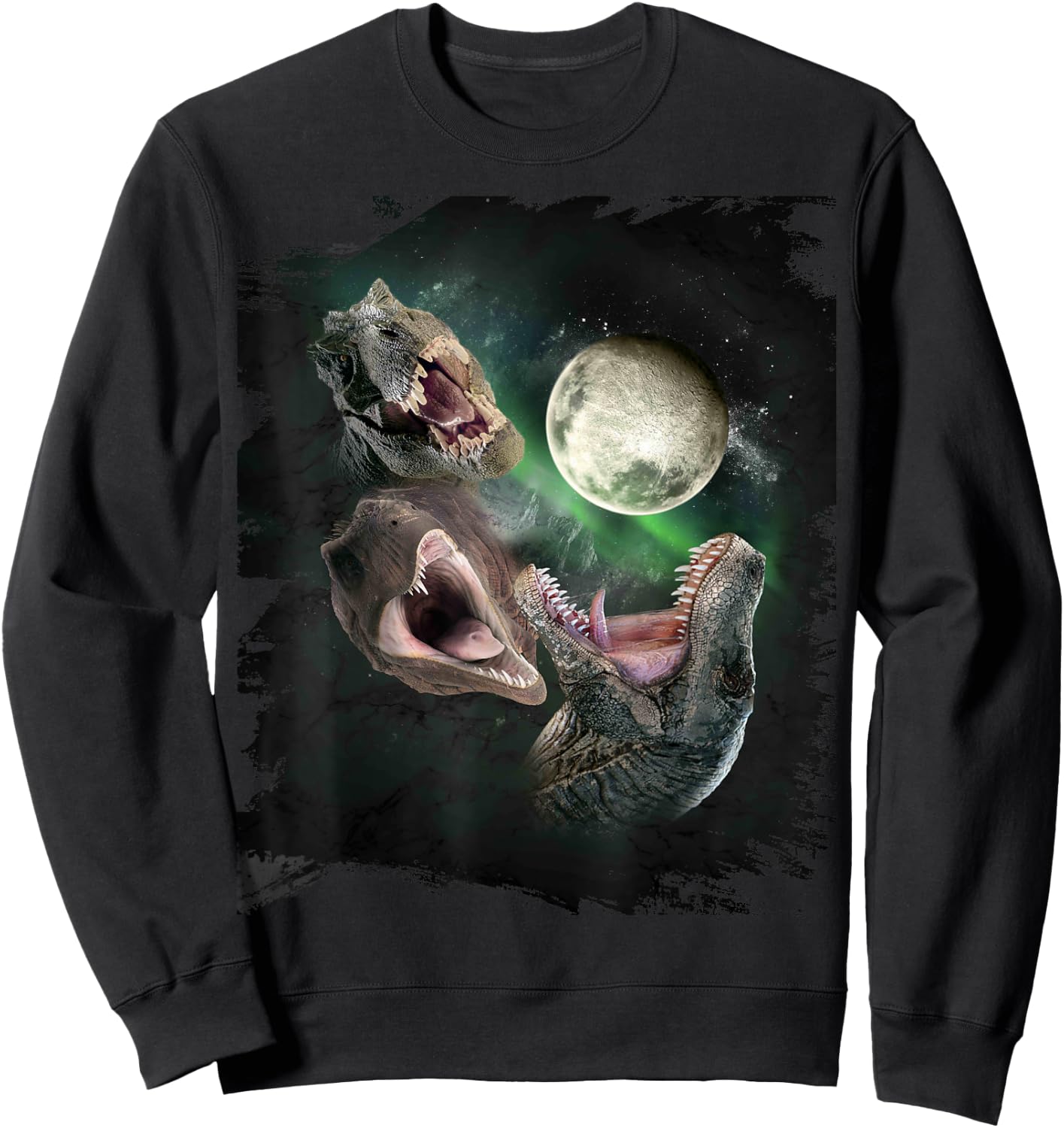 3 Dinosaurs Moon, Wolf Dinosaur, Wolves Howl Sweatshirt - Sweatshirt | Black