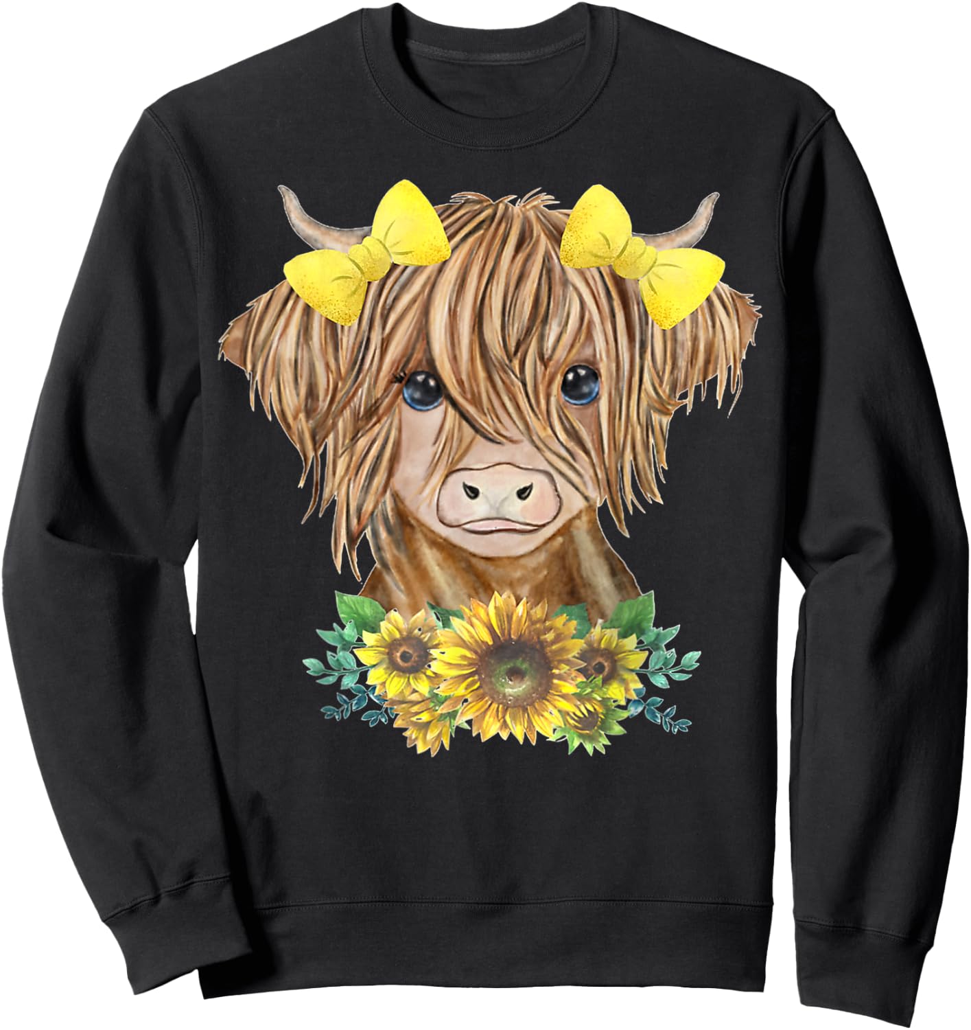 Highland Cow With Sunflowers Sweatshirt - Sweatshirt | Black
