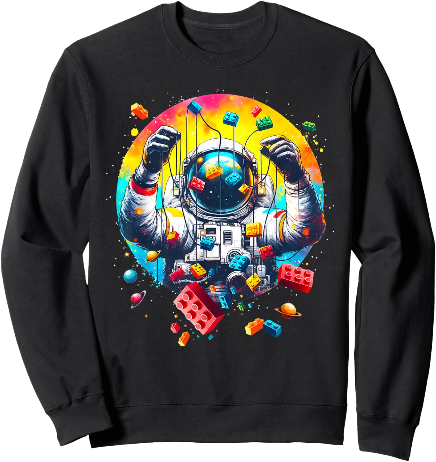 Space Astronaut Master Builder Funny Building Blocks and Stones Sweatshirt - Sweatshirt | Black