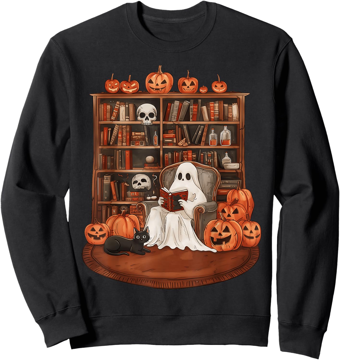 Ghost Book Reading Teacher Halloween Librarian Book Lovers Sweatshirt - Sweatshirt | Black