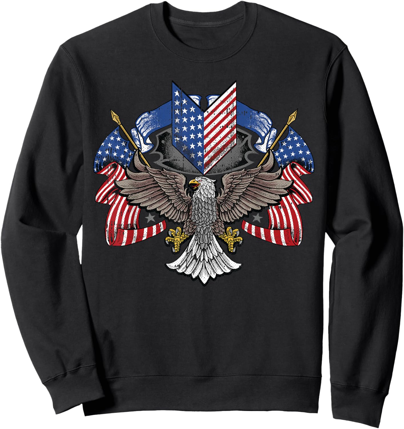 American Flag Shield 4th Of July USA Eagle Patriotic Sweatshirt - Sweatshirt | Black