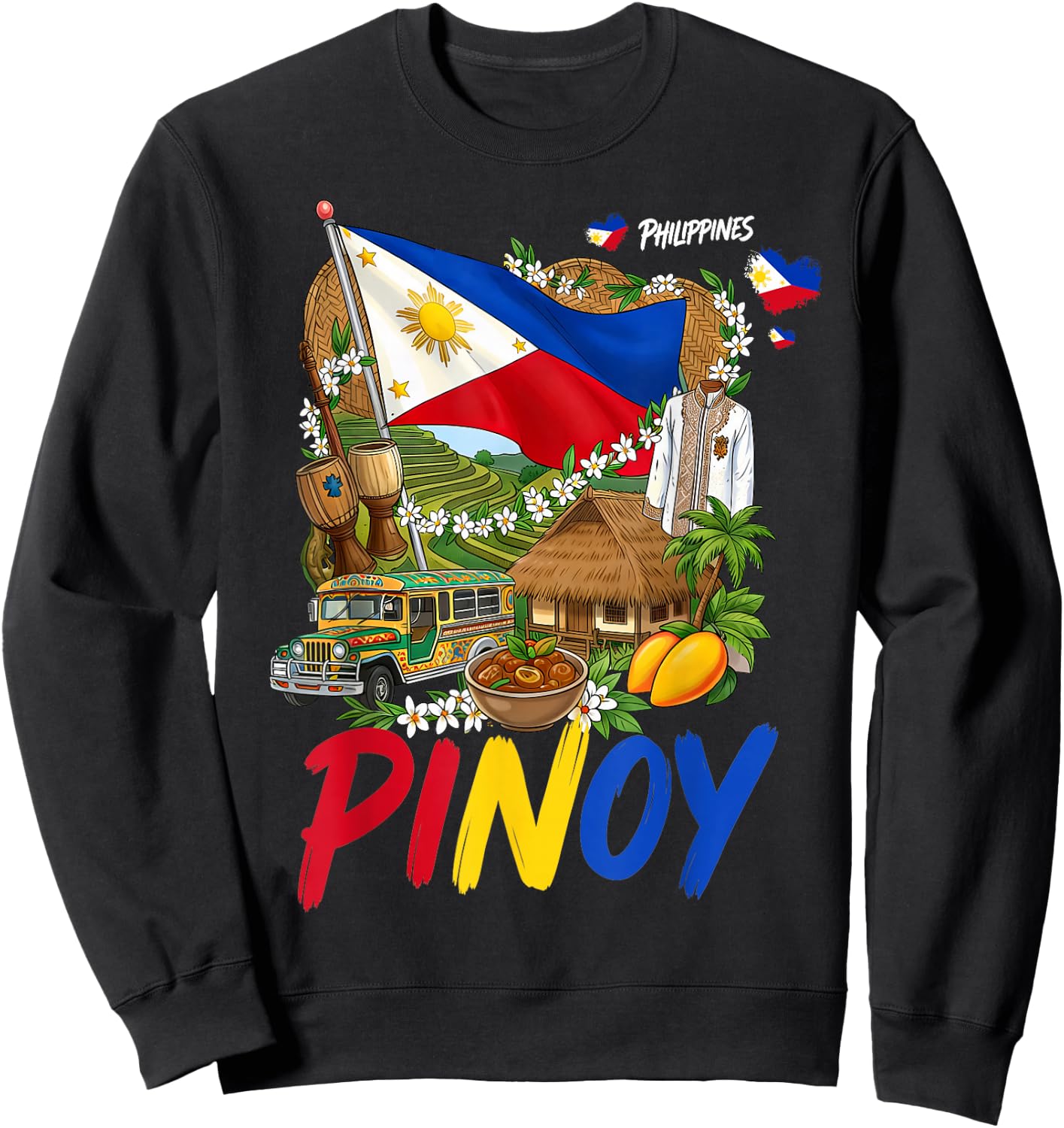 Pinoy Filipino Cultural Outfit Idea for Kids Philippine Flag Sweatshirt - Sweatshirt | Black