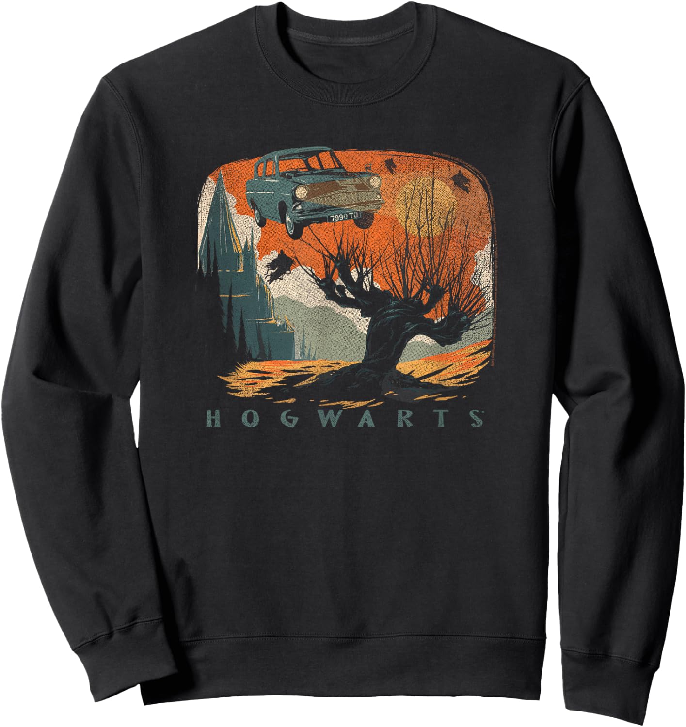 Harry Potter Hogwarts Whomping Willow Distressed Poster Sweatshirt - Sweatshirt | Black