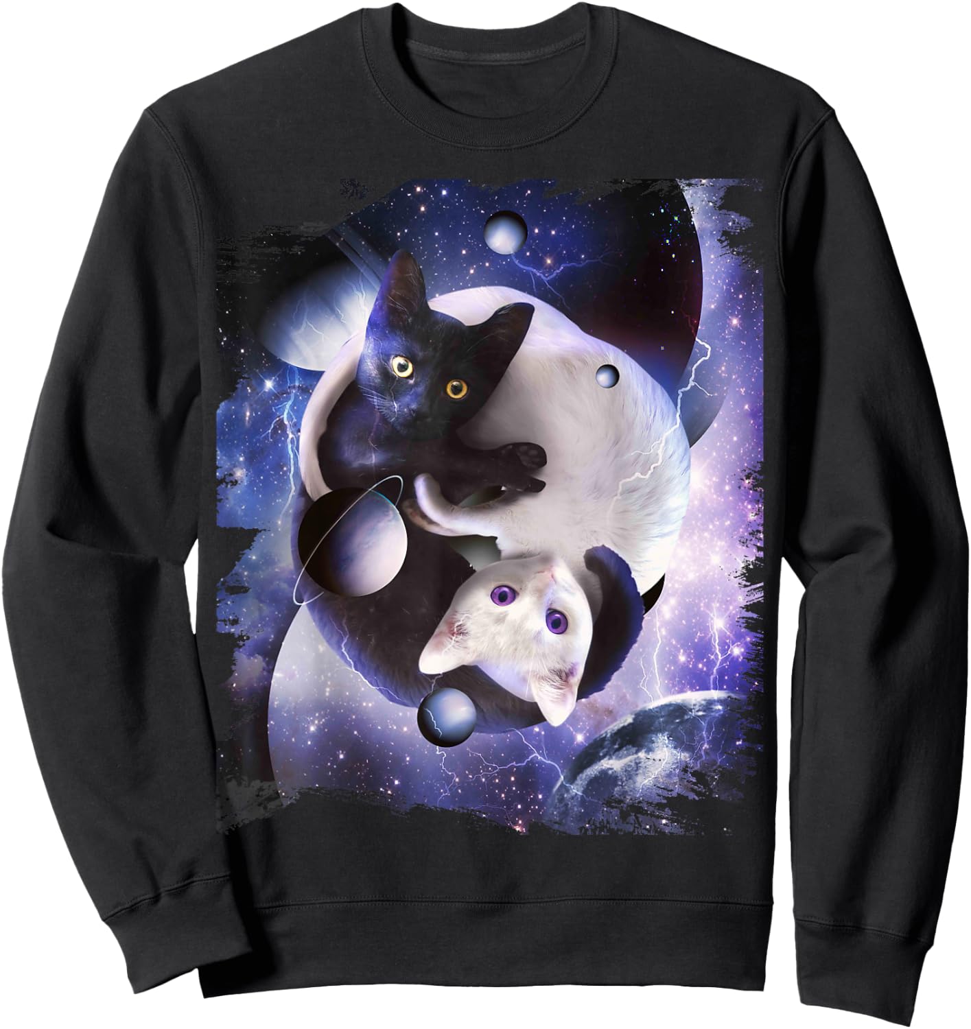 Space Yin Yang Cat Cats Cosmic Yin-Yang Kitty In Galaxy Sweatshirt - Sweatshirt | Black