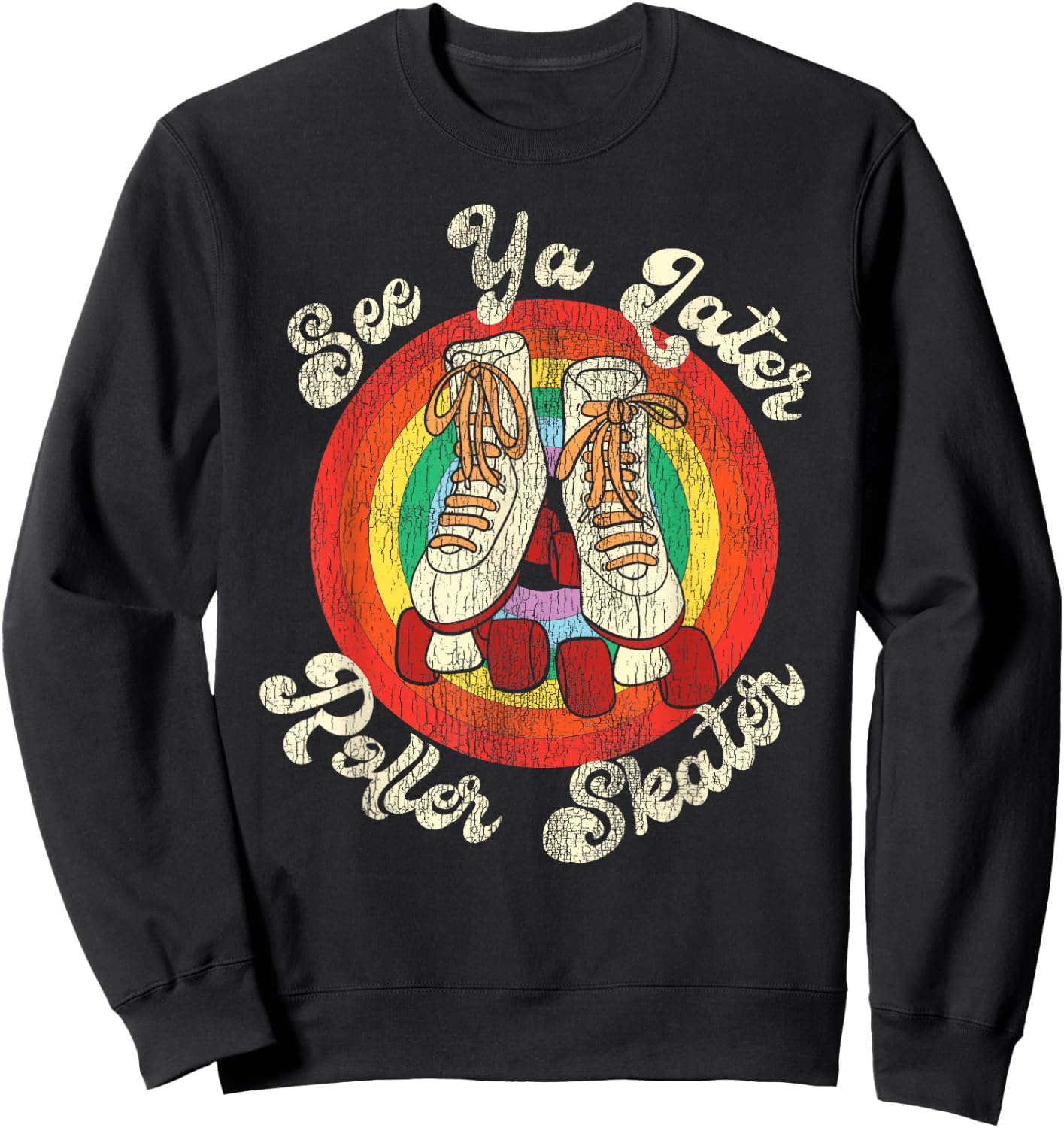 Cool Roller Skating Skate Girl 1970S Retro Sweatshirt - Sweatshirt | Black