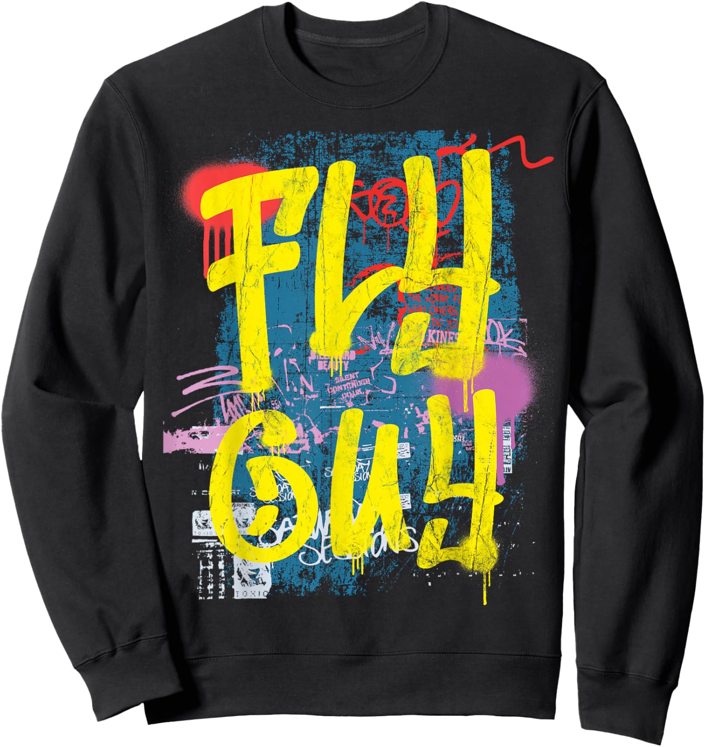 Fly Guy 80s 90s Rap B-Boy Old School Hip Hop Graffiti Sweatshirt - Sweatshirt | Black