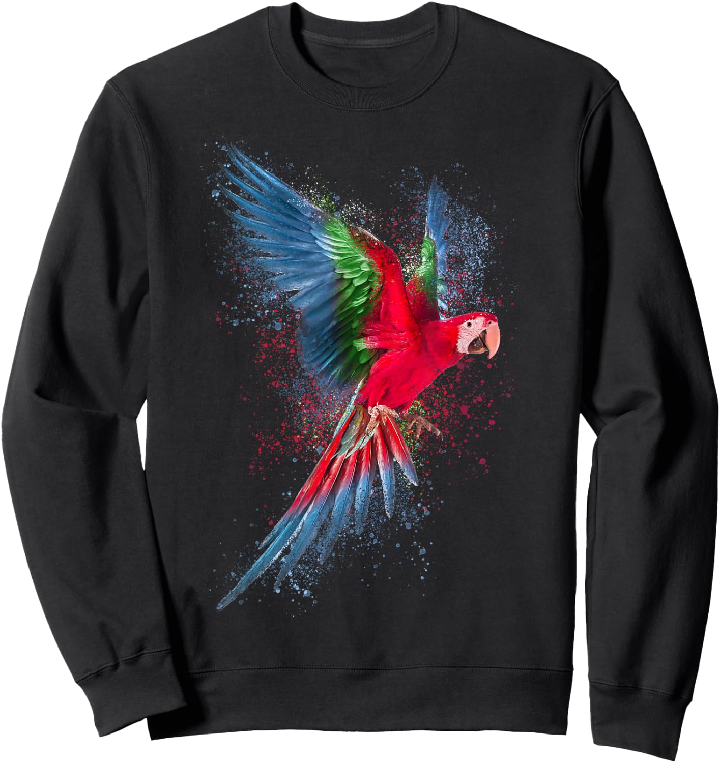 Parrot Colourful Art Animal Bird Motif Sweatshirt - Sweatshirt | Black