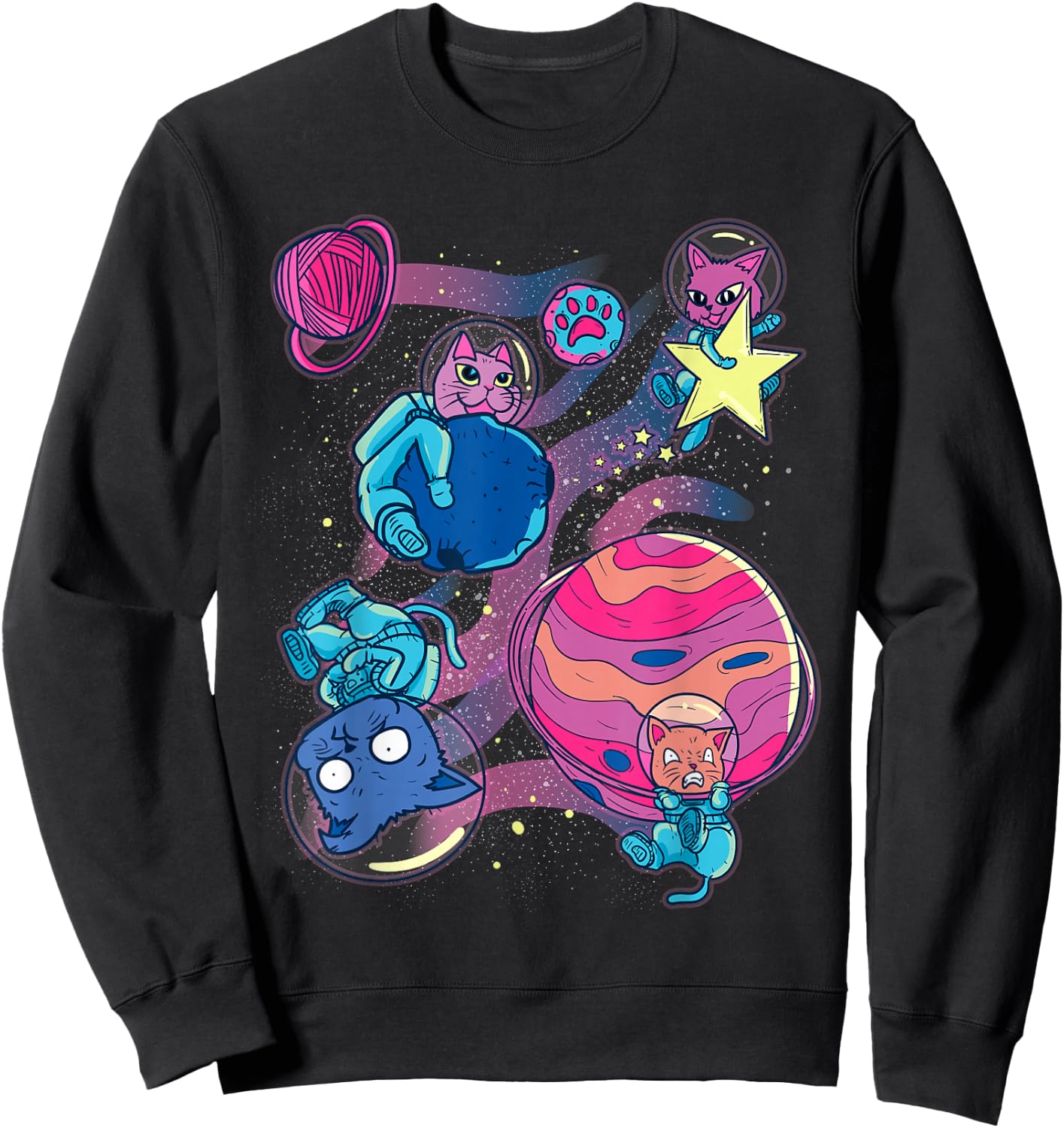 Funny Cat Astronaut Planets Outer Space Traveler Sweatshirt - Sweatshirt | Black