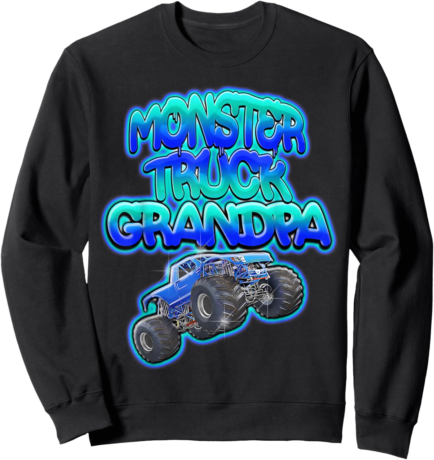 Monster Truck Grandpa Cool Blue Graffiti Style Sweatshirt - Sweatshirt | Black
