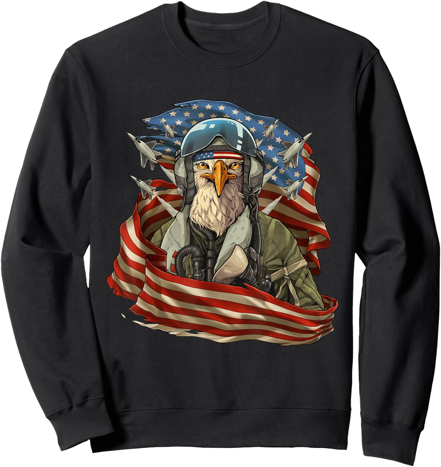 Patriotic American Shirt Eagle Fighter Pilot 4th of July Sweatshirt - Sweatshirt | Black