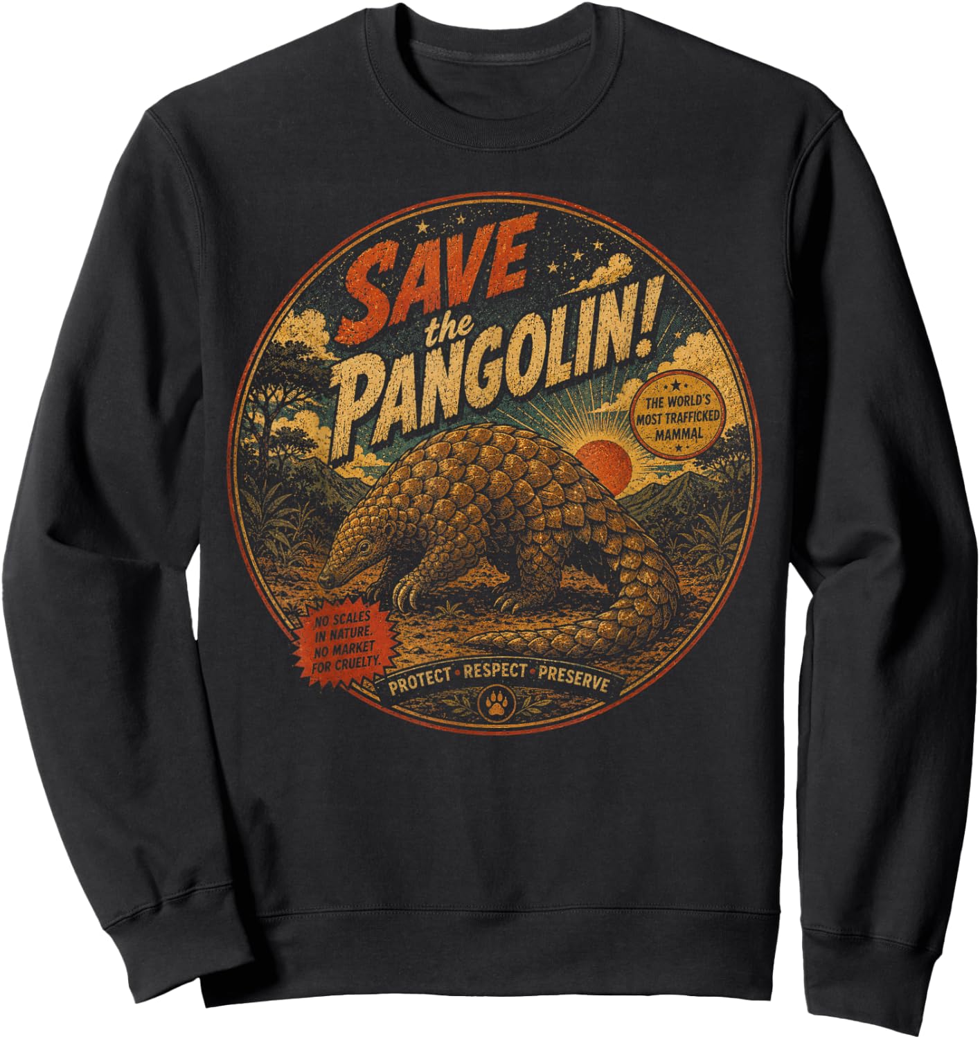 Save the Pangolin Vintage Wildlife Conservation Sweatshirt - Sweatshirt | Black