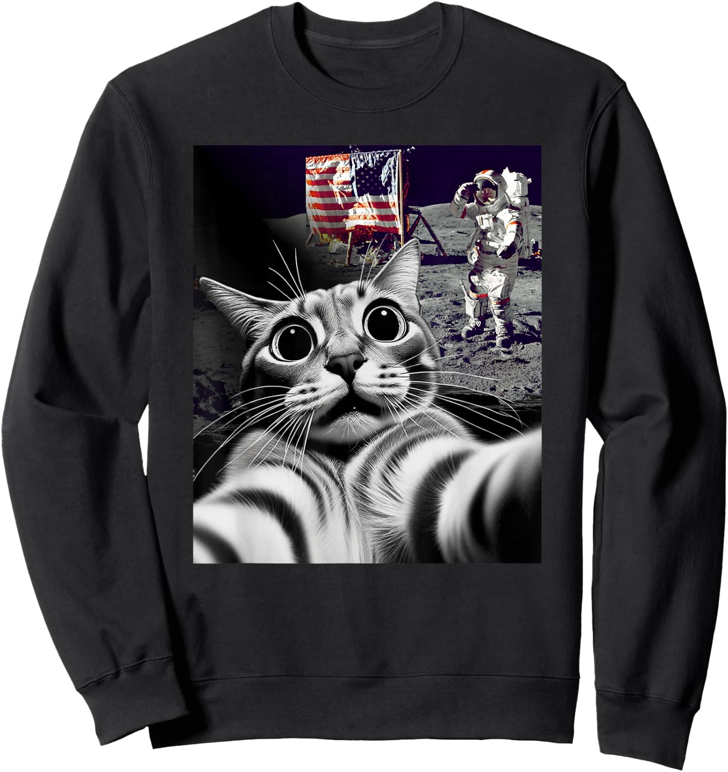 Funny Cat Takes Selfie Moon Landing Cat Selfie Sweatshirt - Sweatshirt | Black