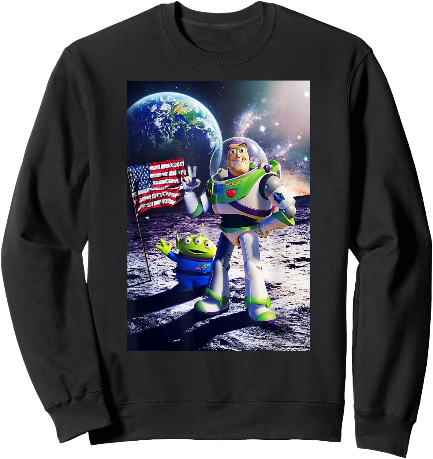 Disney Pixar Toy Story Buzz Lightyear Moon Landing Panel Sweatshirt - Sweatshirt | Black