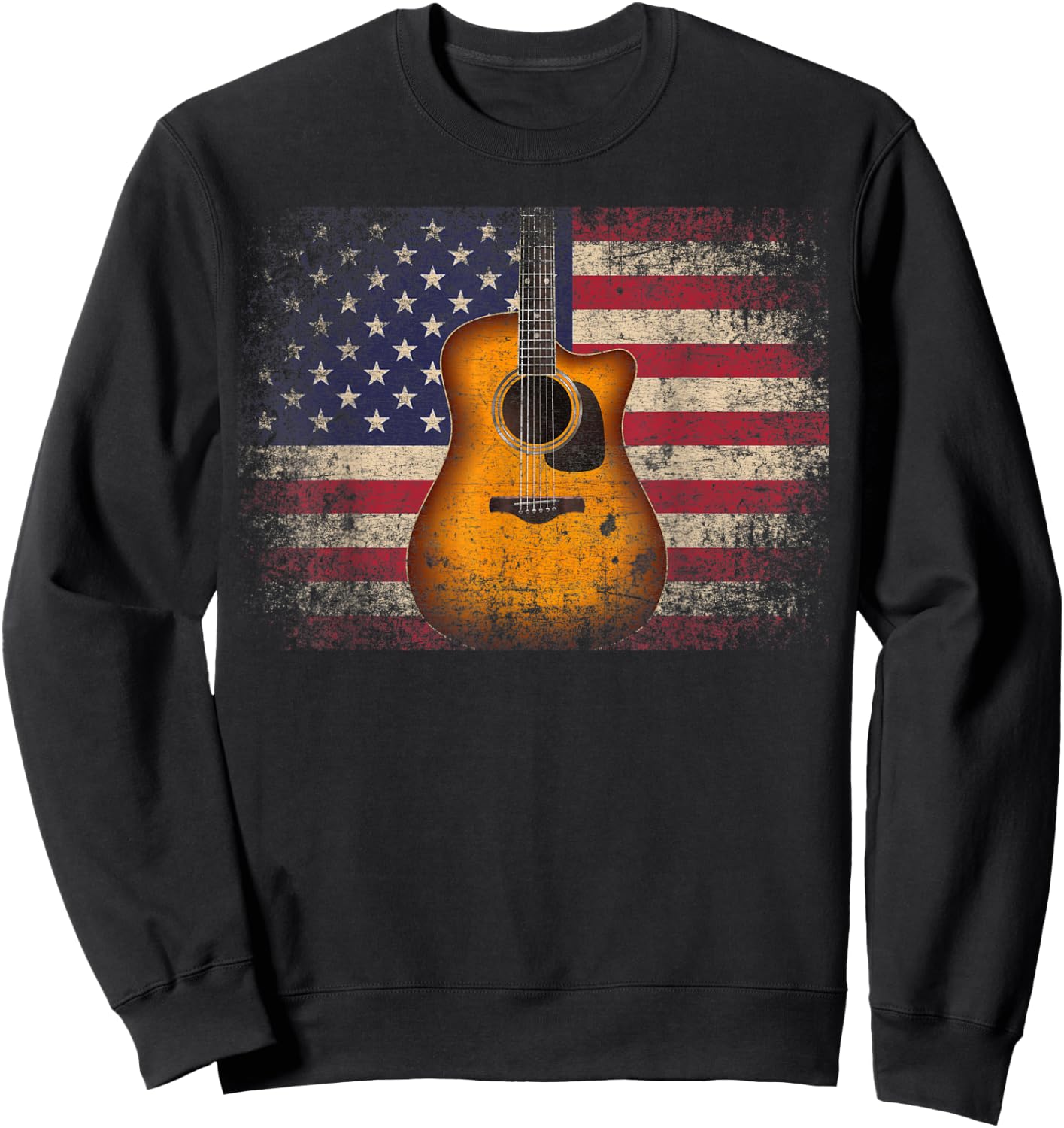Guitar 4th of July Gift American Flag USA - Country Music Sweatshirt - Sweatshirt | Black