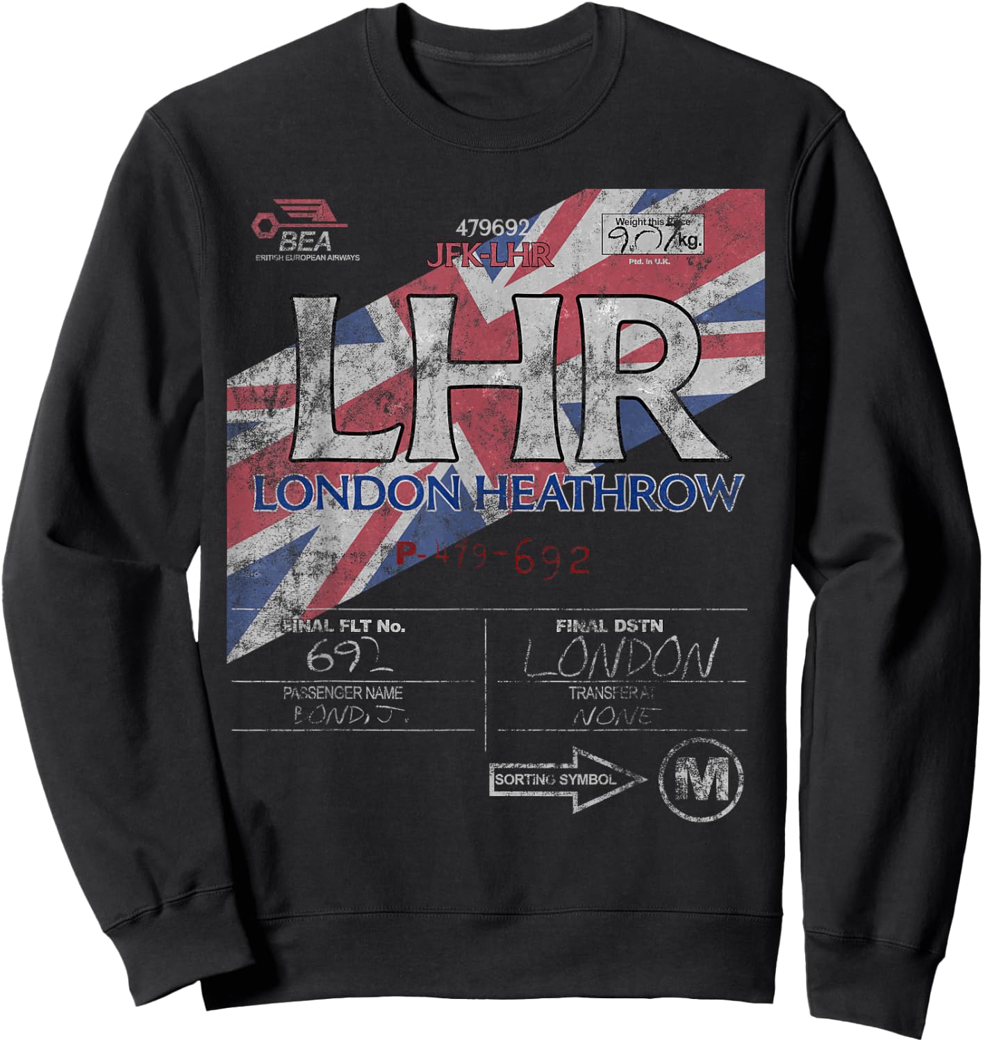 LHR London Heathrow Int'l Airport Vintage Airline Tag Sweatshirt - Sweatshirt | Black