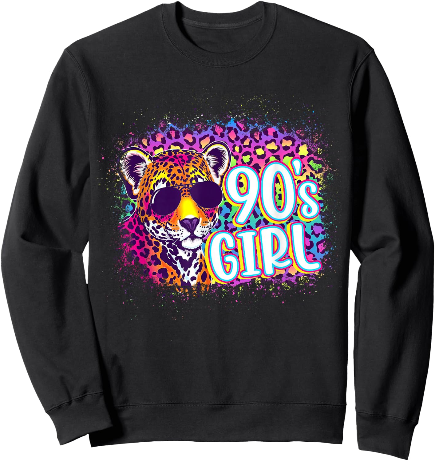 90's Girl Birthday Party Rainbow Leopard Print 1990s Women Sweatshirt - Sweatshirt | Black