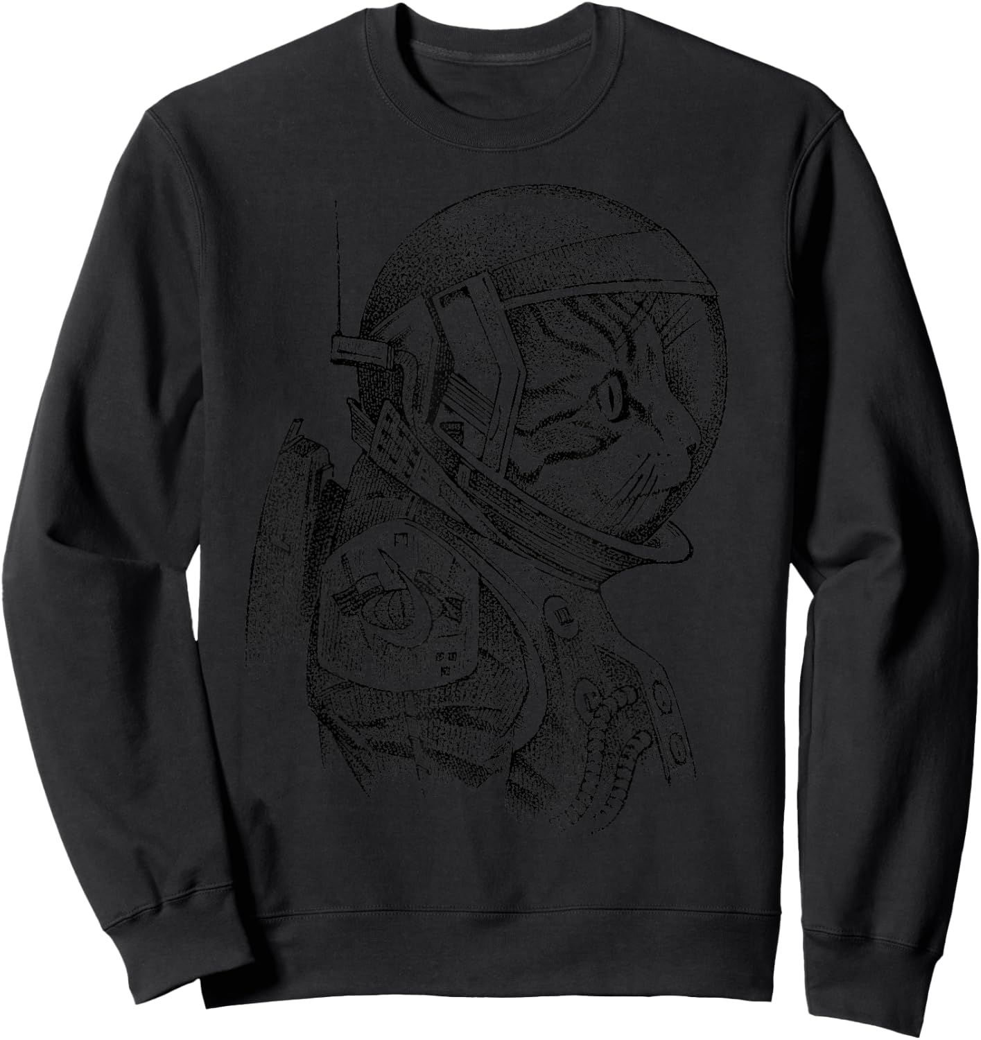 Cat Sketch Astronaut Vintage Spacesuit Sweatshirt - Sweatshirt | Black