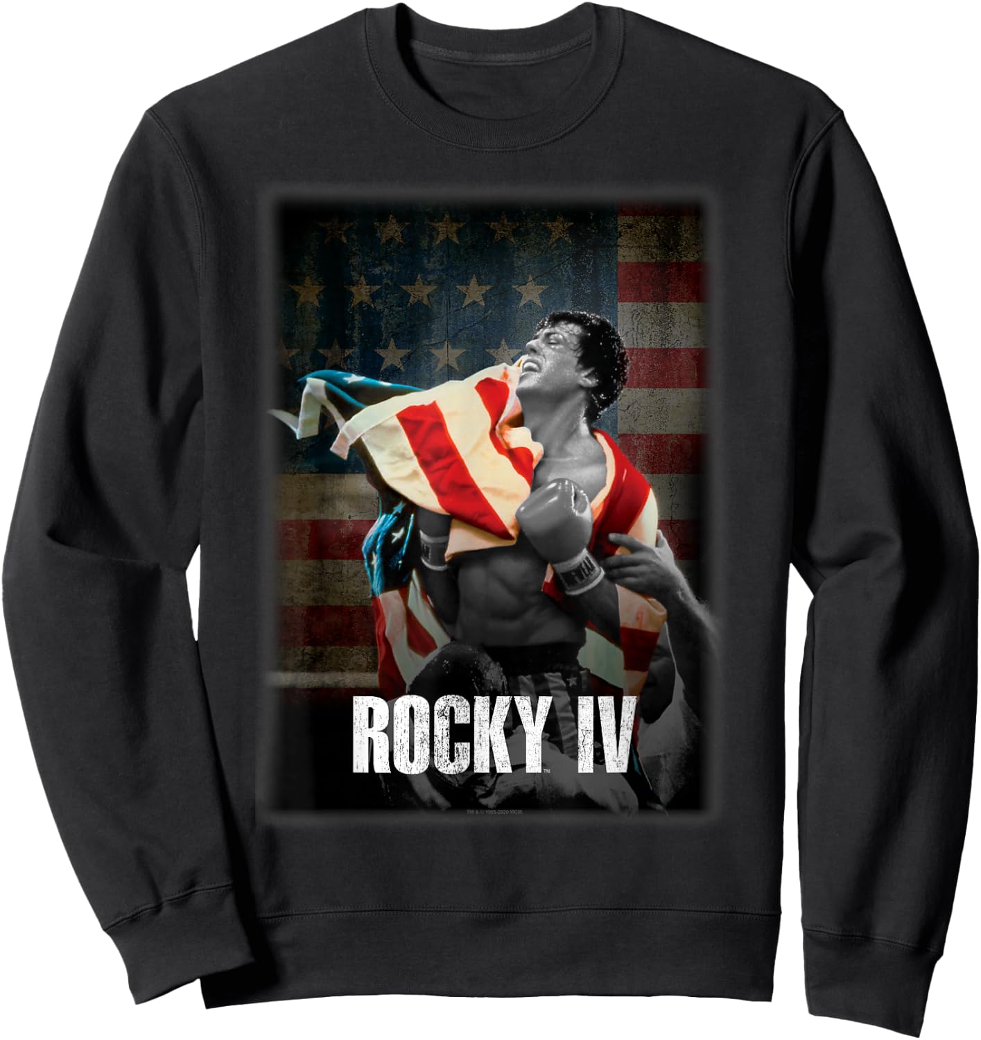 Rocky IV Grey & White American Flag Portrait Fade Sweatshirt - Sweatshirt | Black