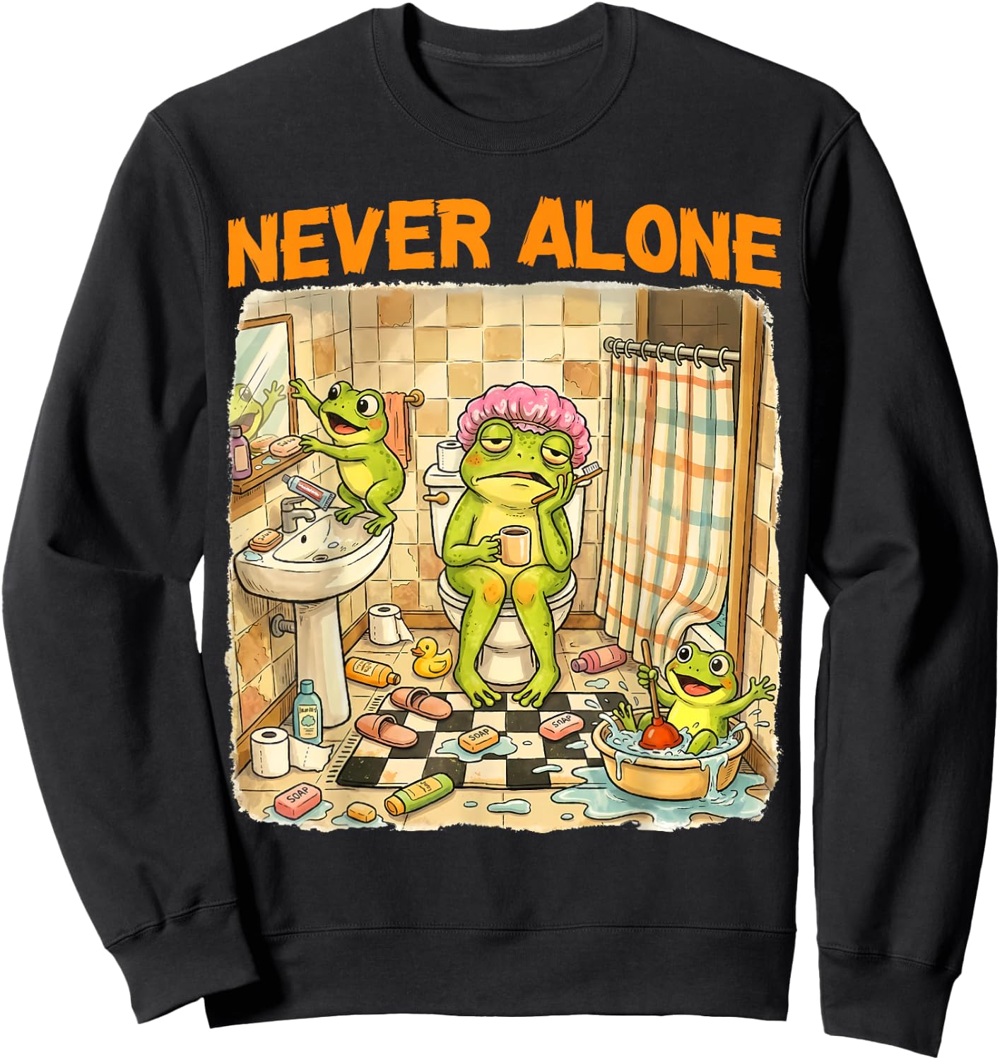Never Alone Funny Frog Mom with 2 Kids Frogs Humor Mothers Sweatshirt - Sweatshirt | Black