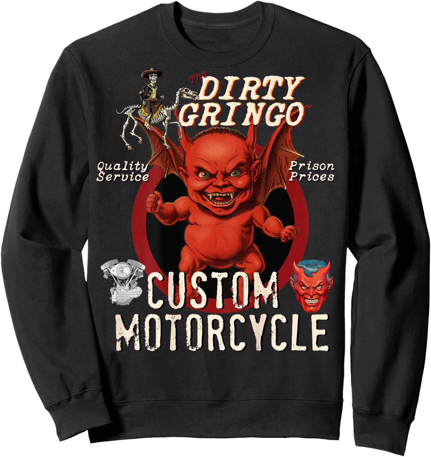 The Dirty Gringo Custom Motorcycle Devil Retro Rockabilly Sweatshirt - Sweatshirt | Black